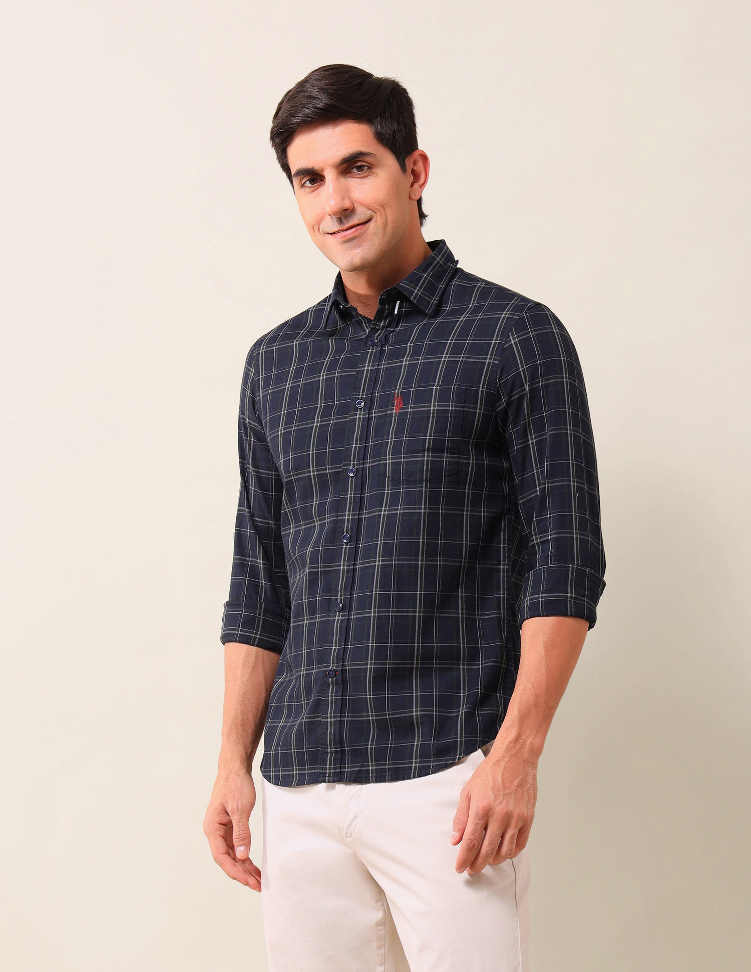 Grid Tattersall Checked Tailored Fit Shirt Navy - U.S. POLO ASSN. | Large