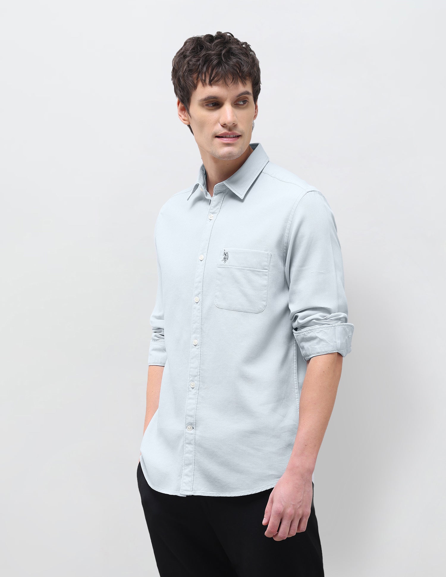 Textured Regular Fit Shirt Light Grey - U.S. Polo Assn. India | Large
