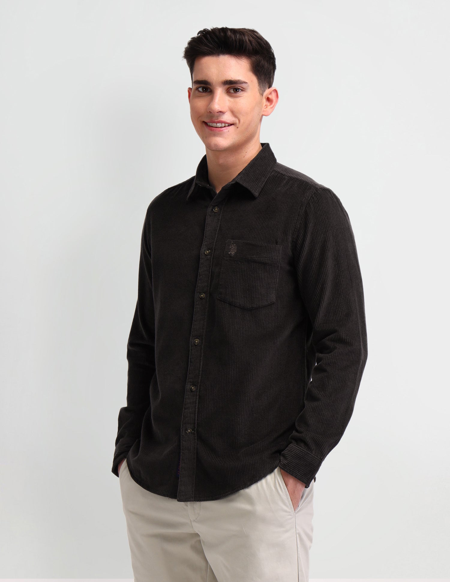 Textured Slim Fit Shirt Brown - U.S. Polo Assn. India | Large