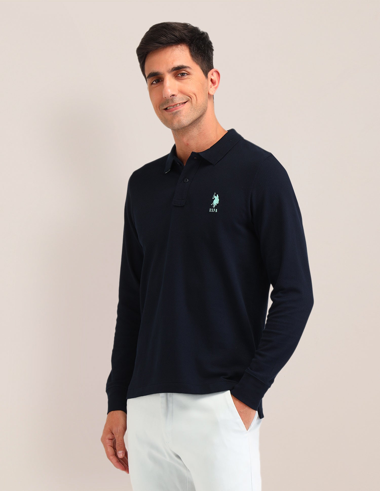 Solid Slim Fit Polo Shirts Navy - U.S. Polo Assn. India | Large