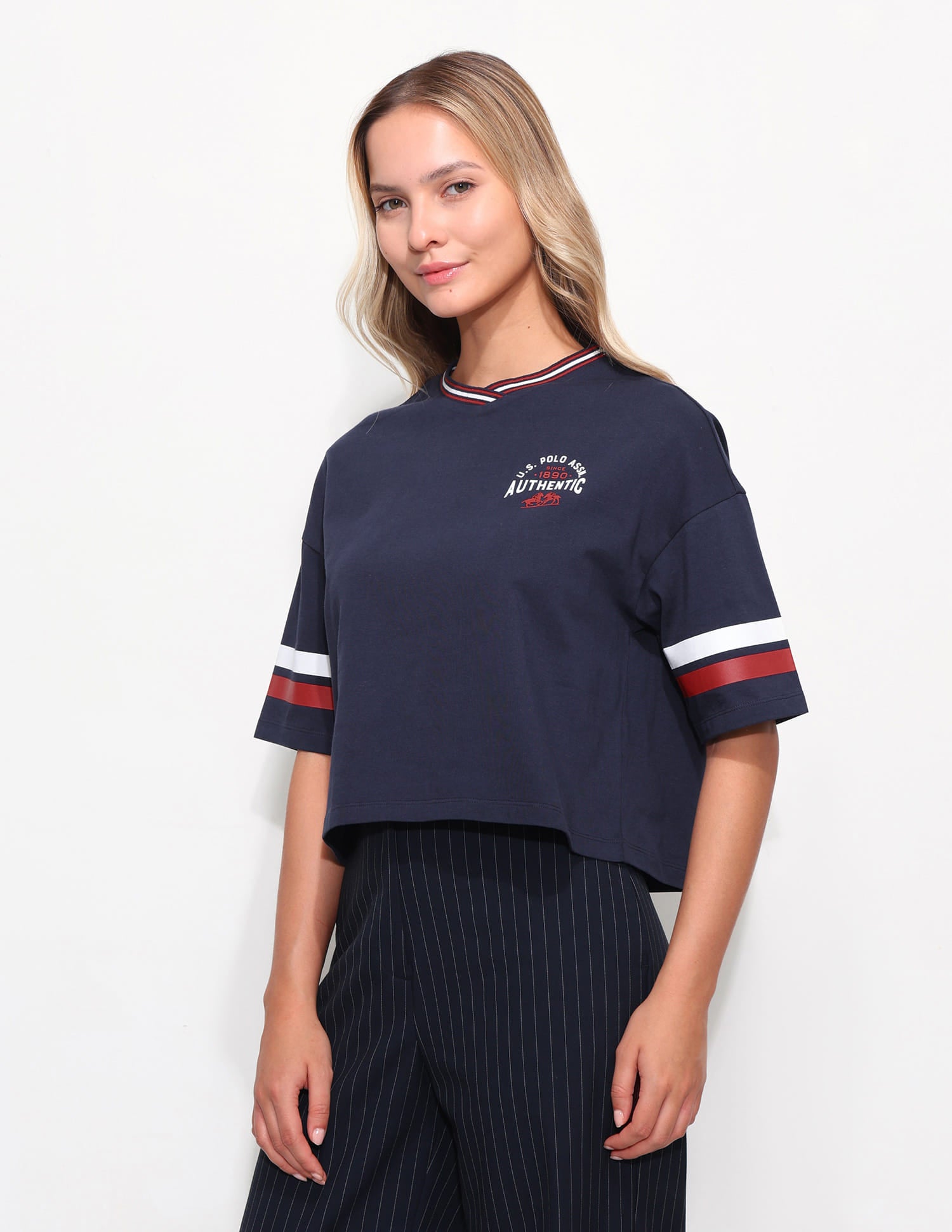 Varsity Relaxed Crop T-Shirt Blue - U.S. Polo Assn. India | Large