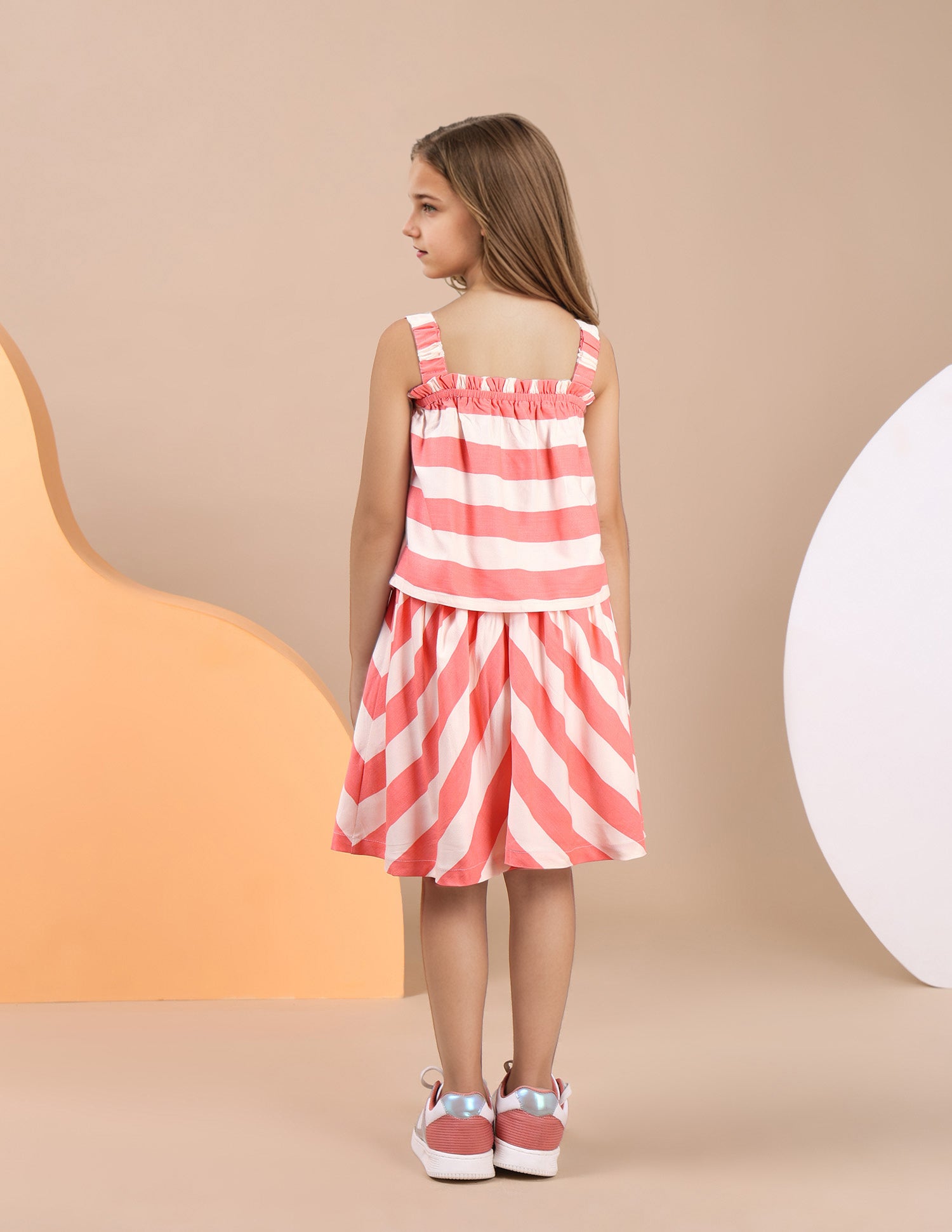 Girls Diagonal Striped Cotton Top Coral - U.S. POLO ASSN. | Large