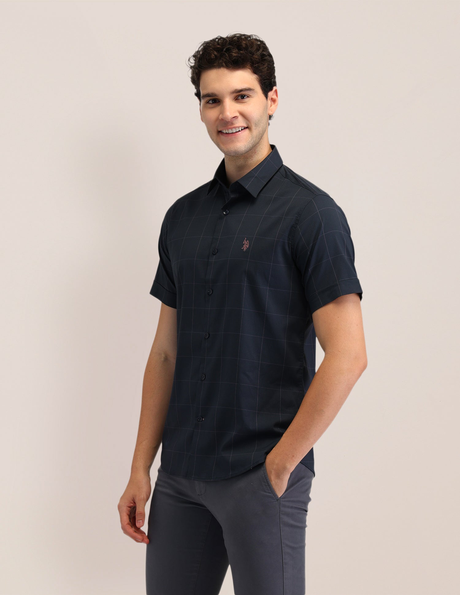 Windowpane Checked Tailored Fit Shirt Dark Green - U.S. Polo Assn. India | Large