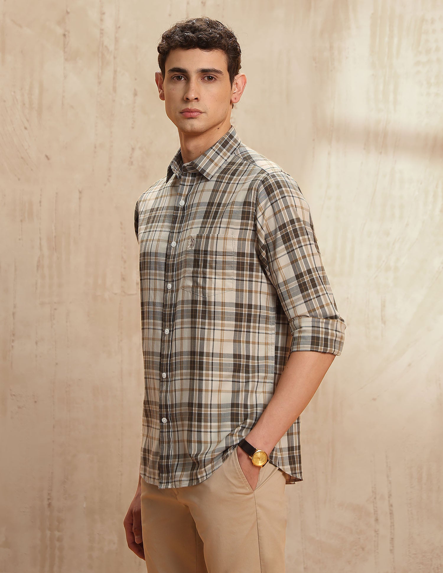 Tailored Fit Tartan Checked Shirt Light Brown - U.S. POLO ASSN. | Large