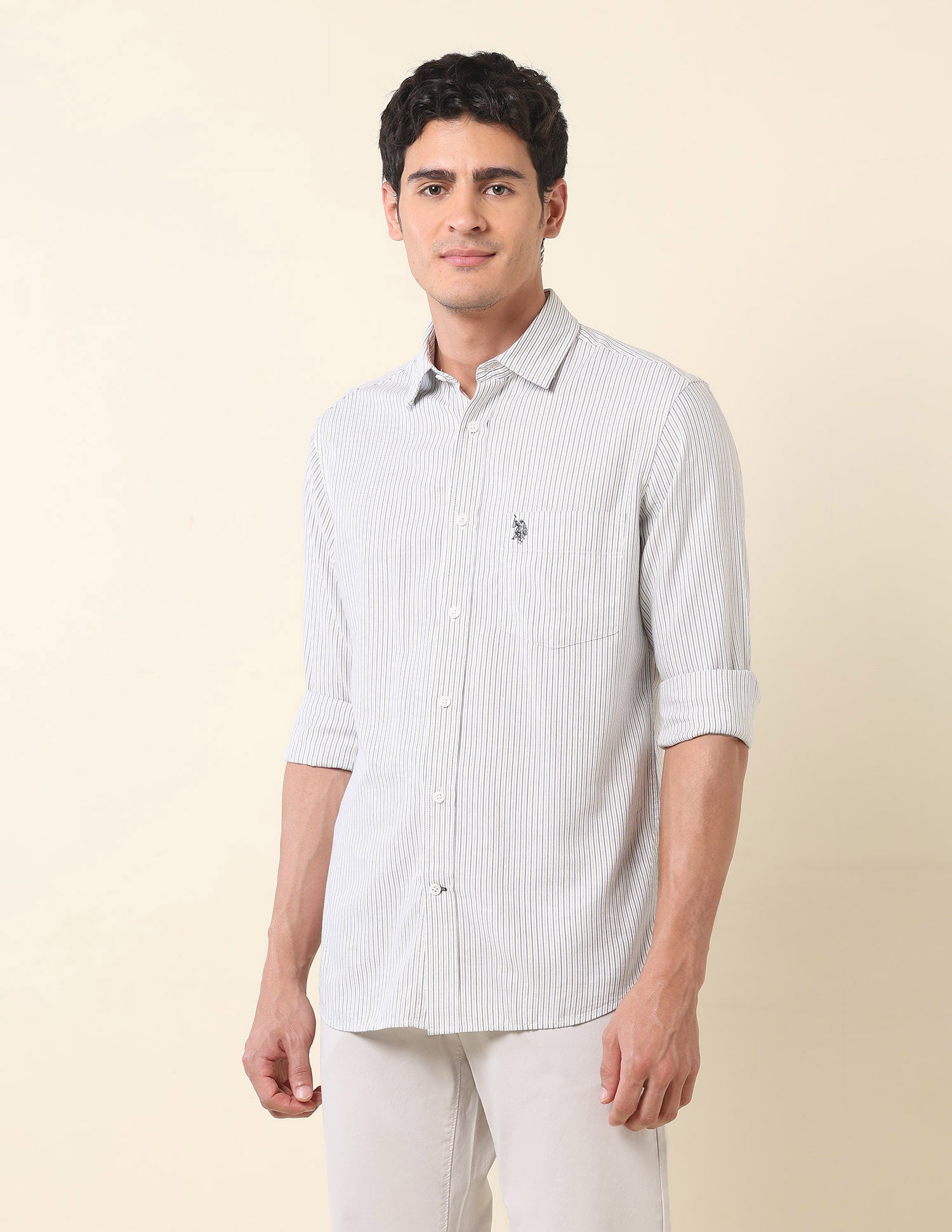 Vertical Striped Tailored Fit Shirt Dark Blue - U.S. Polo Assn. India | Large