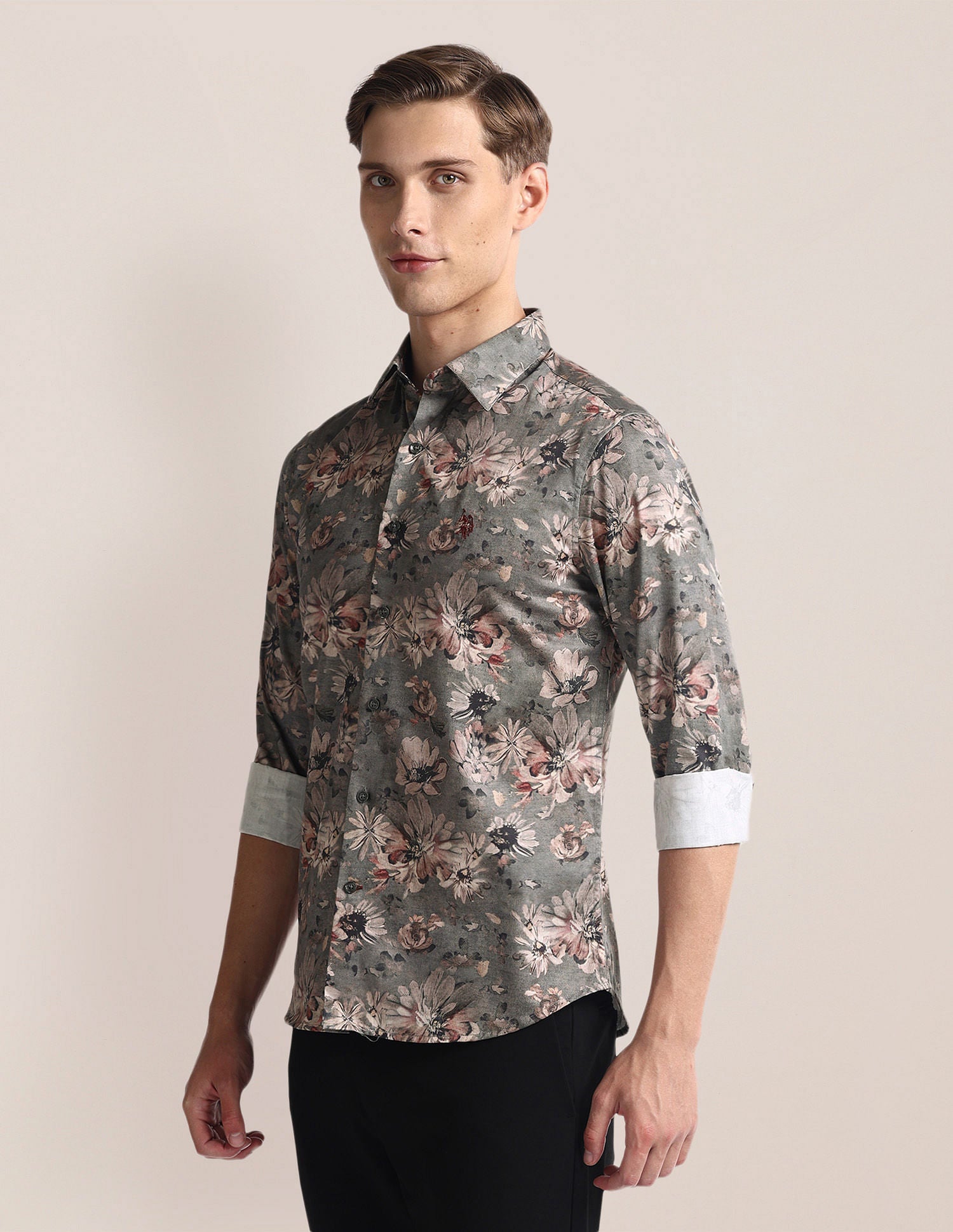 Floral Print Tailored Fit Shirt Olive - U.S. Polo Assn. India | Large