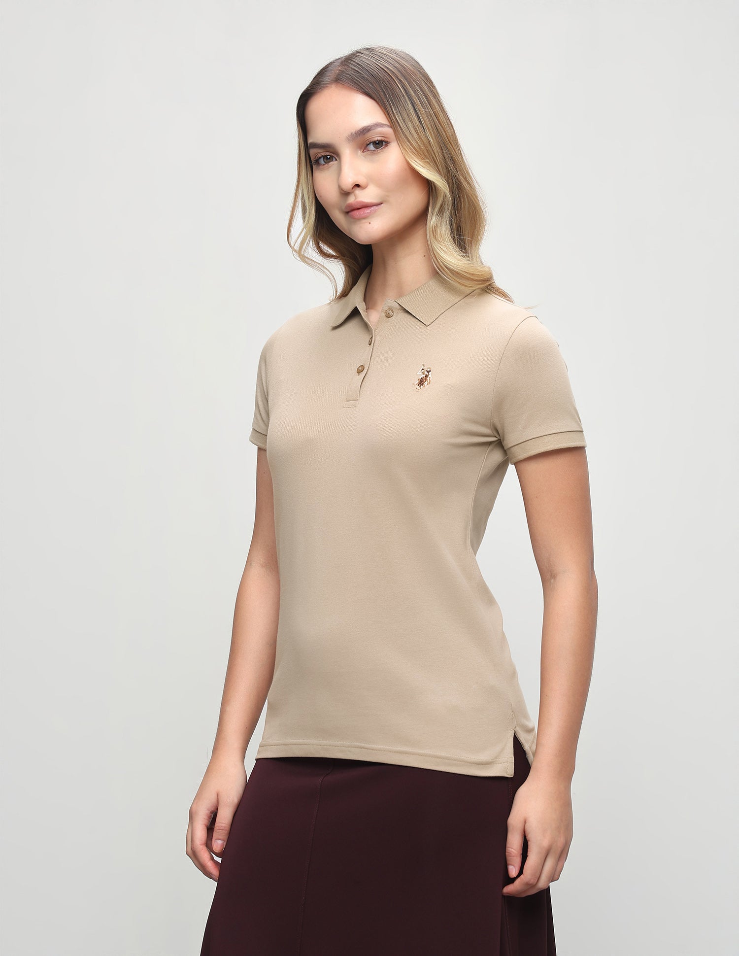 Solid Regular Fit Polo Shirt Beige - U.S. Polo Assn. India | Large