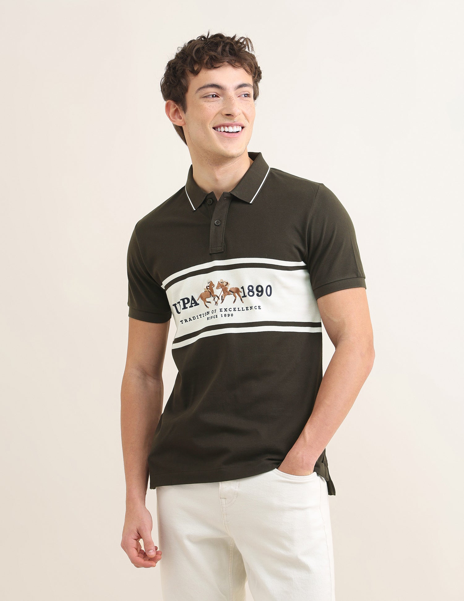 Sotogrande Brand Embroidered Polo Shirt Light Brown - U.S. Polo Assn. India | Large