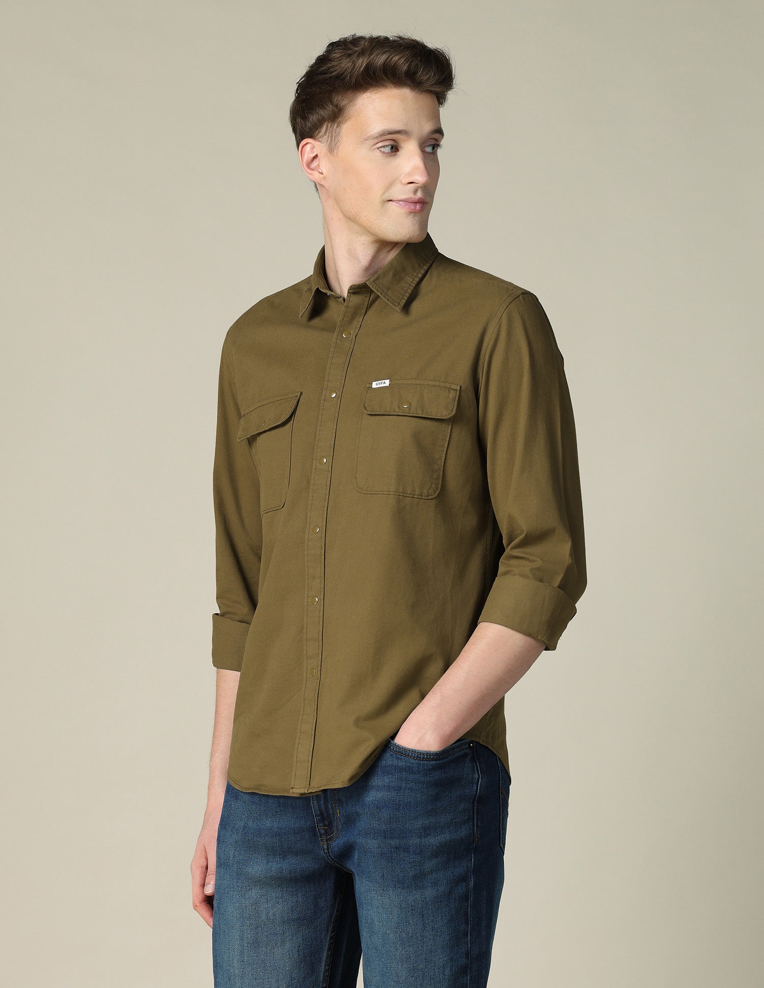 Solid Twill Shacket Khaki - U.S. POLO ASSN. | Large