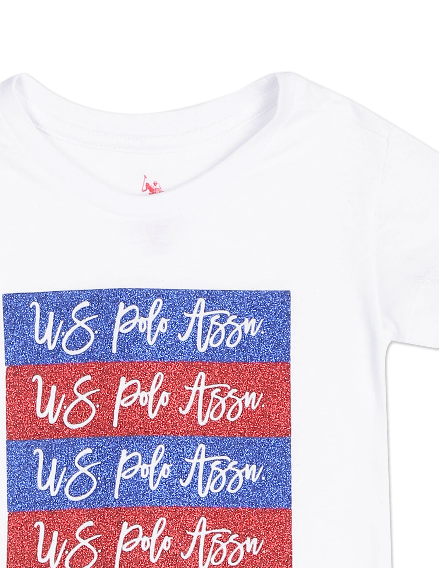 Girls White Crew Neck Glitter Logo T-Shirt White - U.S. POLO ASSN. | Large