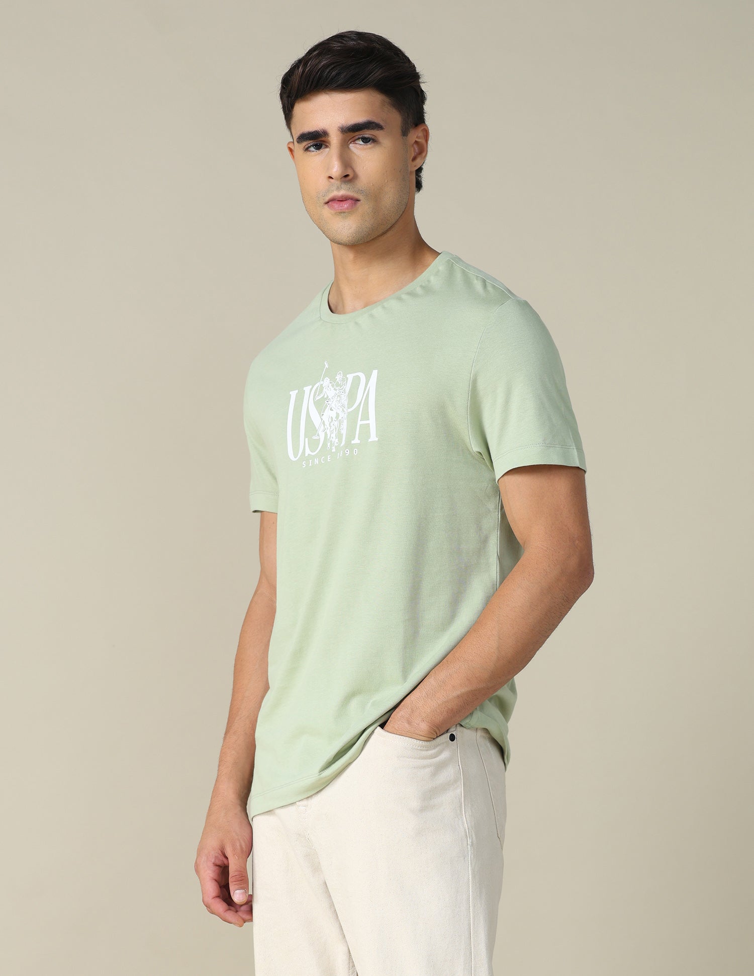 Brand Printed Regular Fit T-shirt Light Olive - U.S. POLO ASSN. | Large