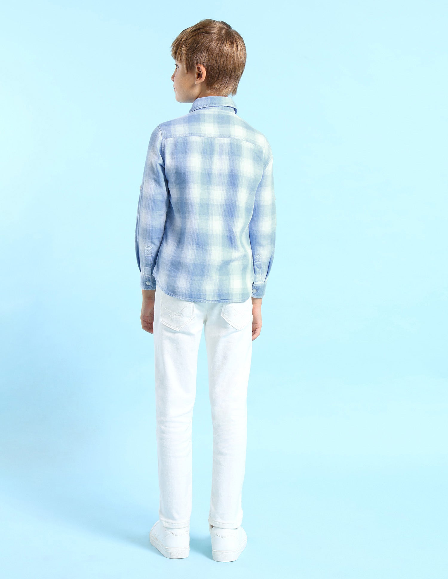 Boys Dobby Regular Fit Shirt Light Indigo - U.S. POLO ASSN. | Large