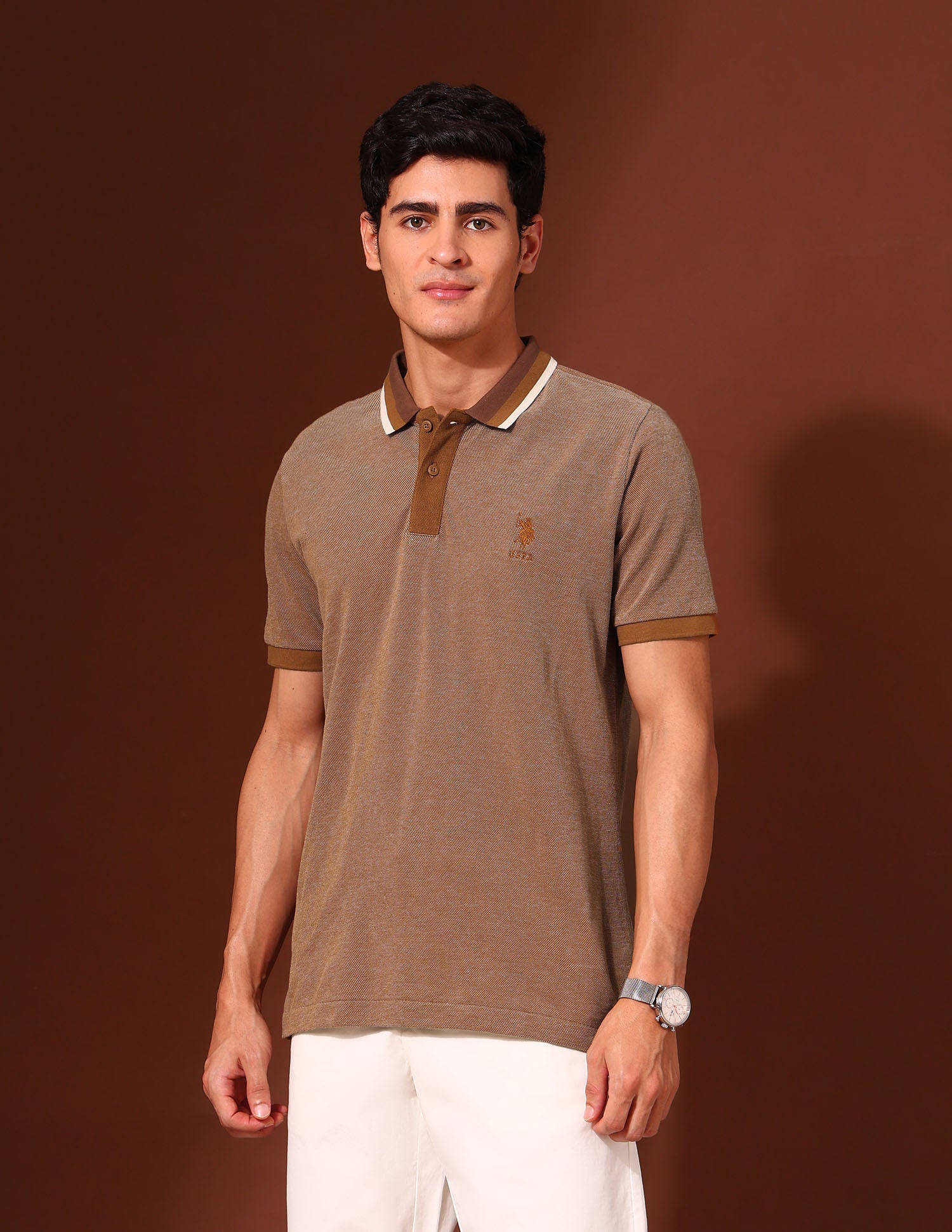 Solid Slim Fit Work and Wander Polo Shirt Brown - U.S. Polo Assn. India | Large