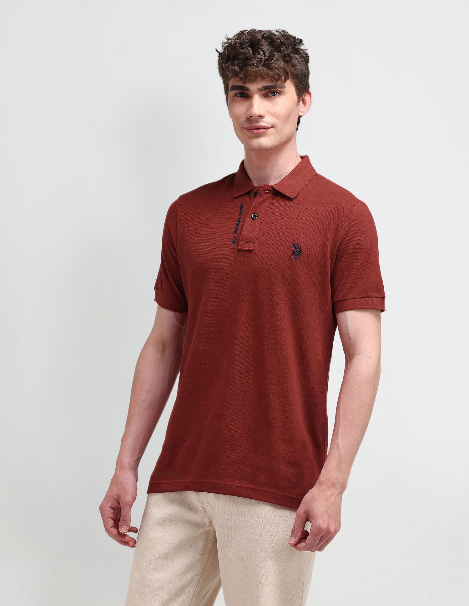 Muscle Fit Solid Polo Shirt Rust - U.S. Polo Assn. India | Large