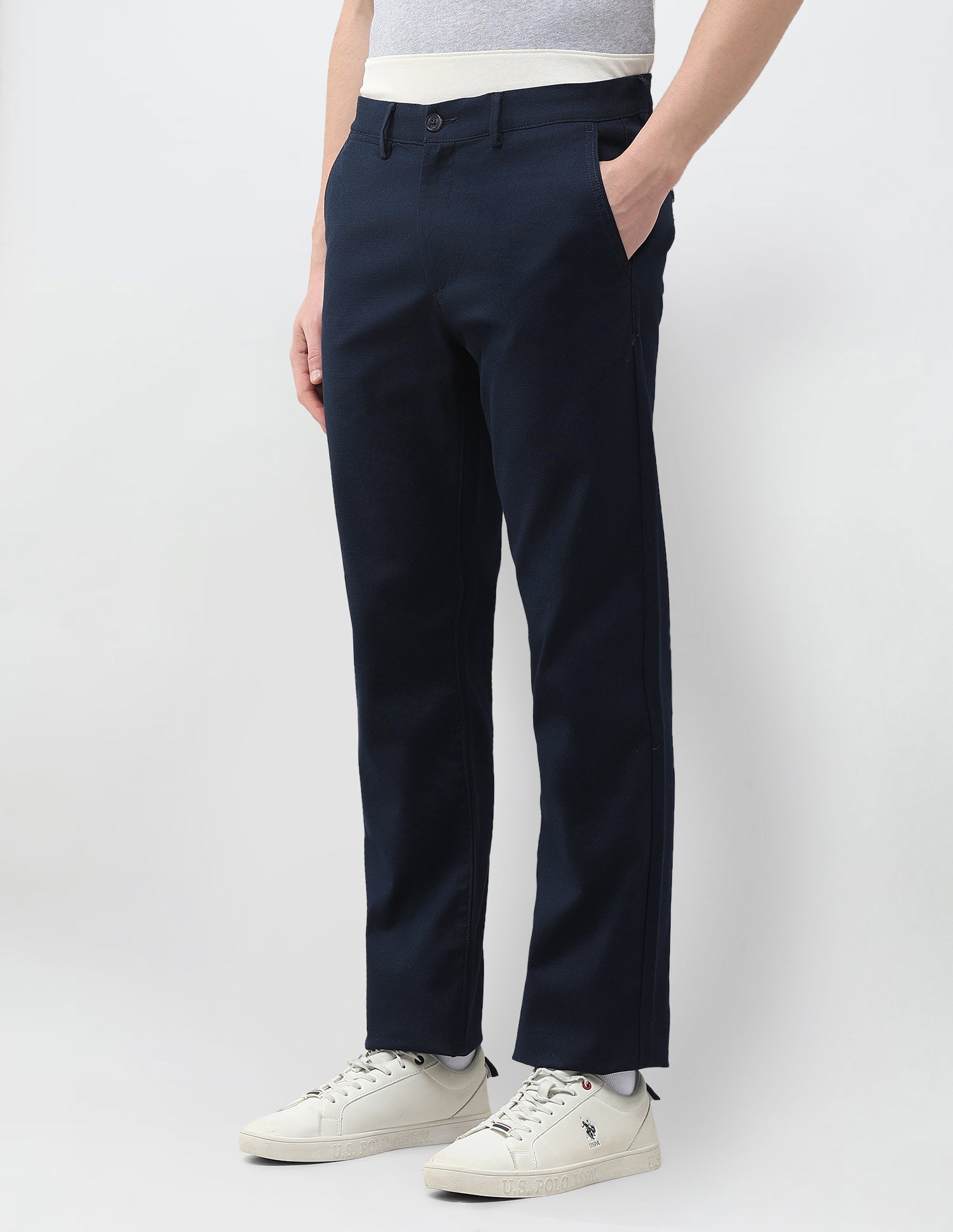 Riley Straight Fit Satin Trousers Navy - U.S. Polo Assn. India | Large