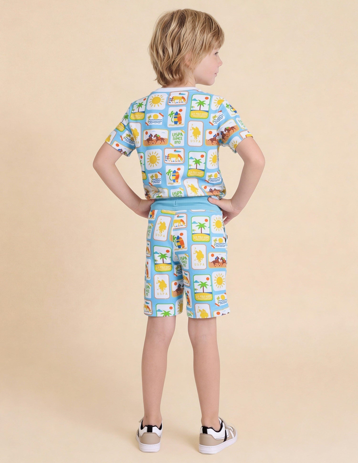 Graphic Brand Printed Regular Fit Shorts Light Blue - U.S. Polo Assn. India | Large