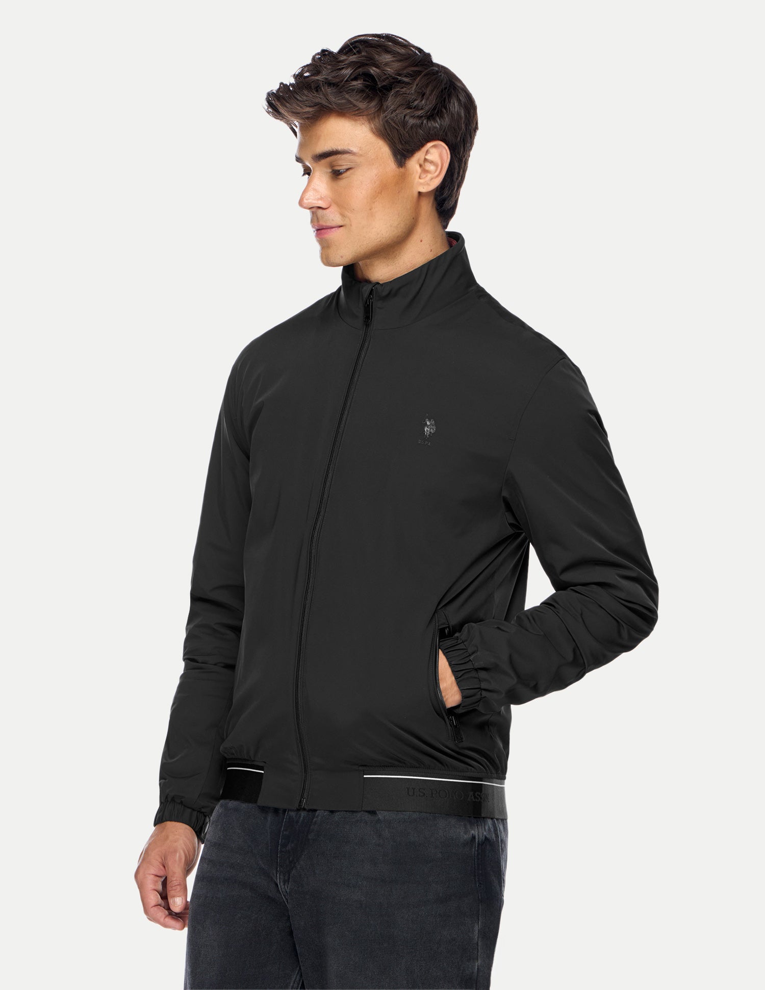 Solid Regular Fit Bomber Jacket Black - U.S. Polo Assn. India | Large