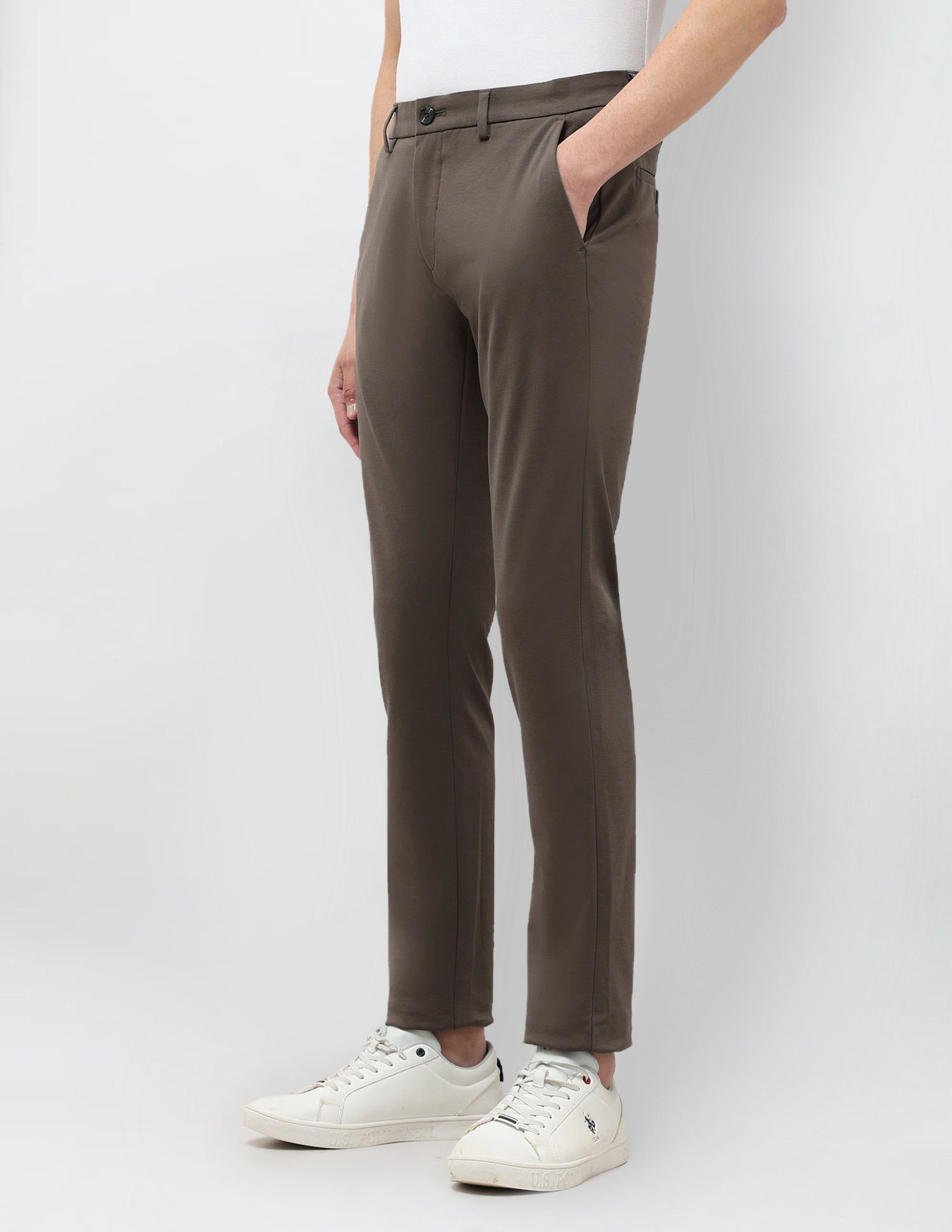 Satin Slim Fit Trousers Brown - U.S. Polo Assn. India | Large