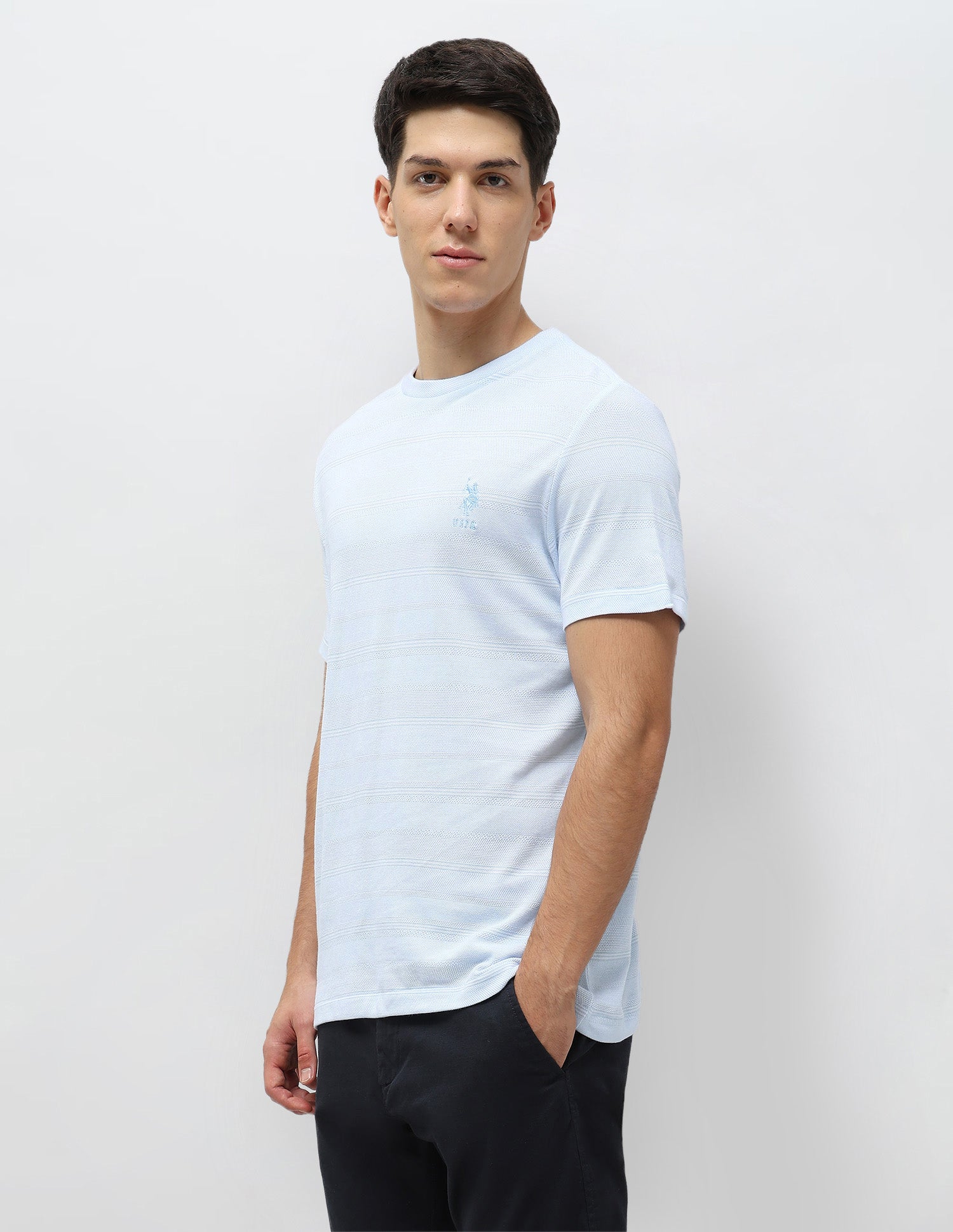Textured Slim Fit T-Shirt Light Blue - U.S. POLO ASSN. | Large