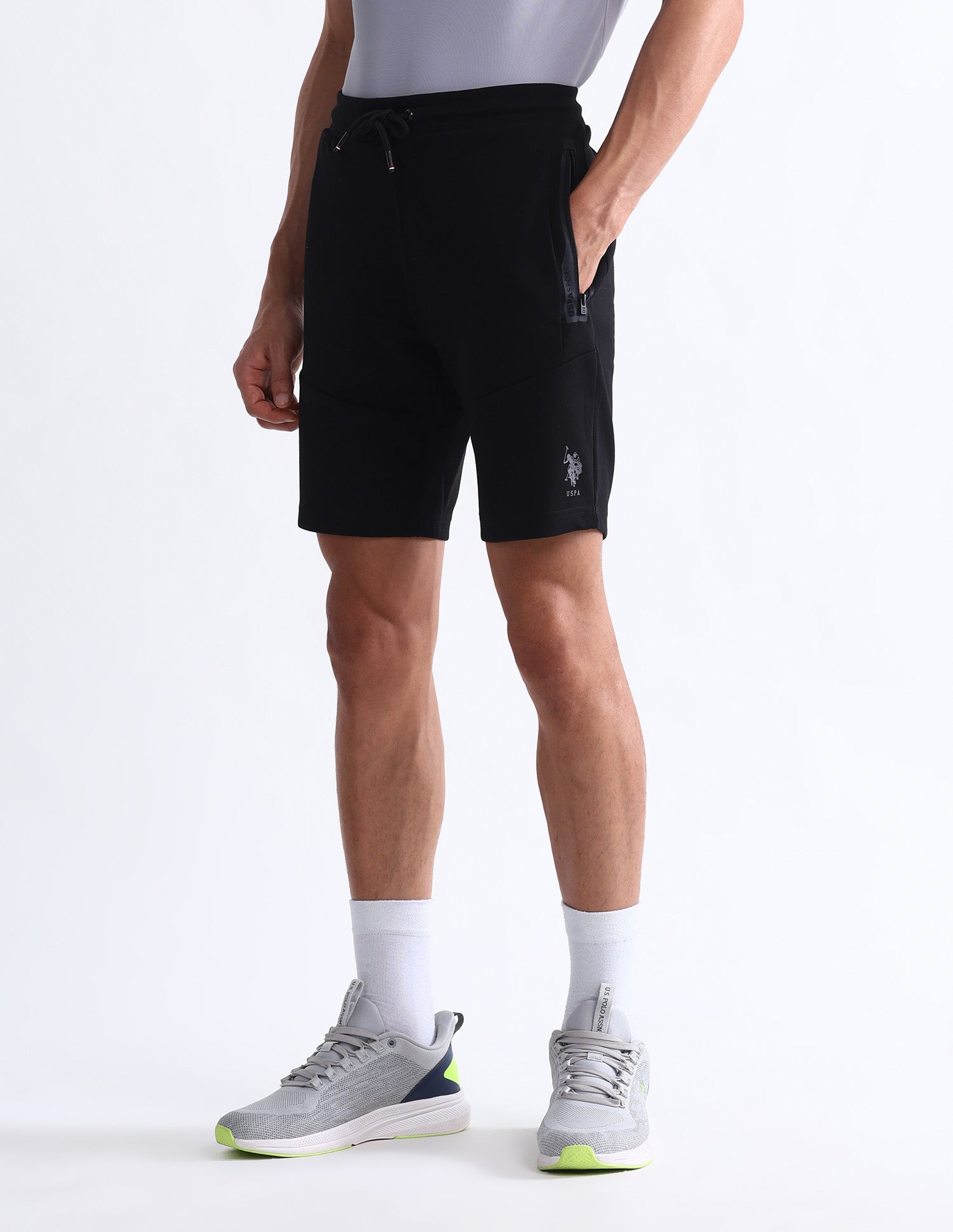 Slim Fit Solid Active Shorts Black - U.S. Polo Assn. India | Large
