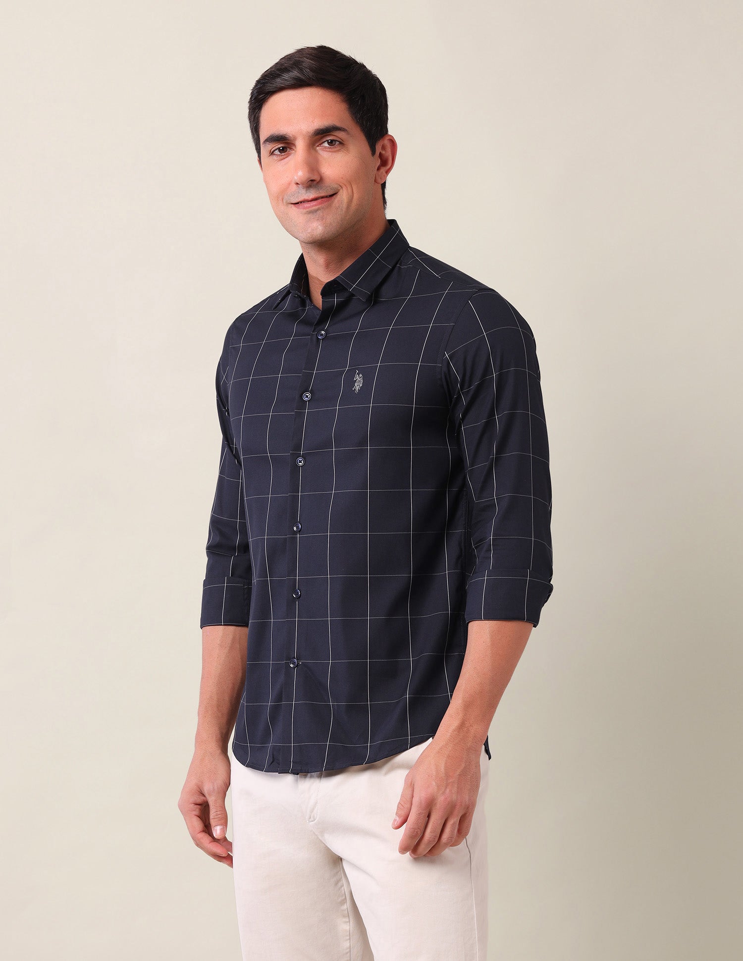 Windowpane Checked Tailored Fit Shirt Navy - U.S. Polo Assn. India | Large