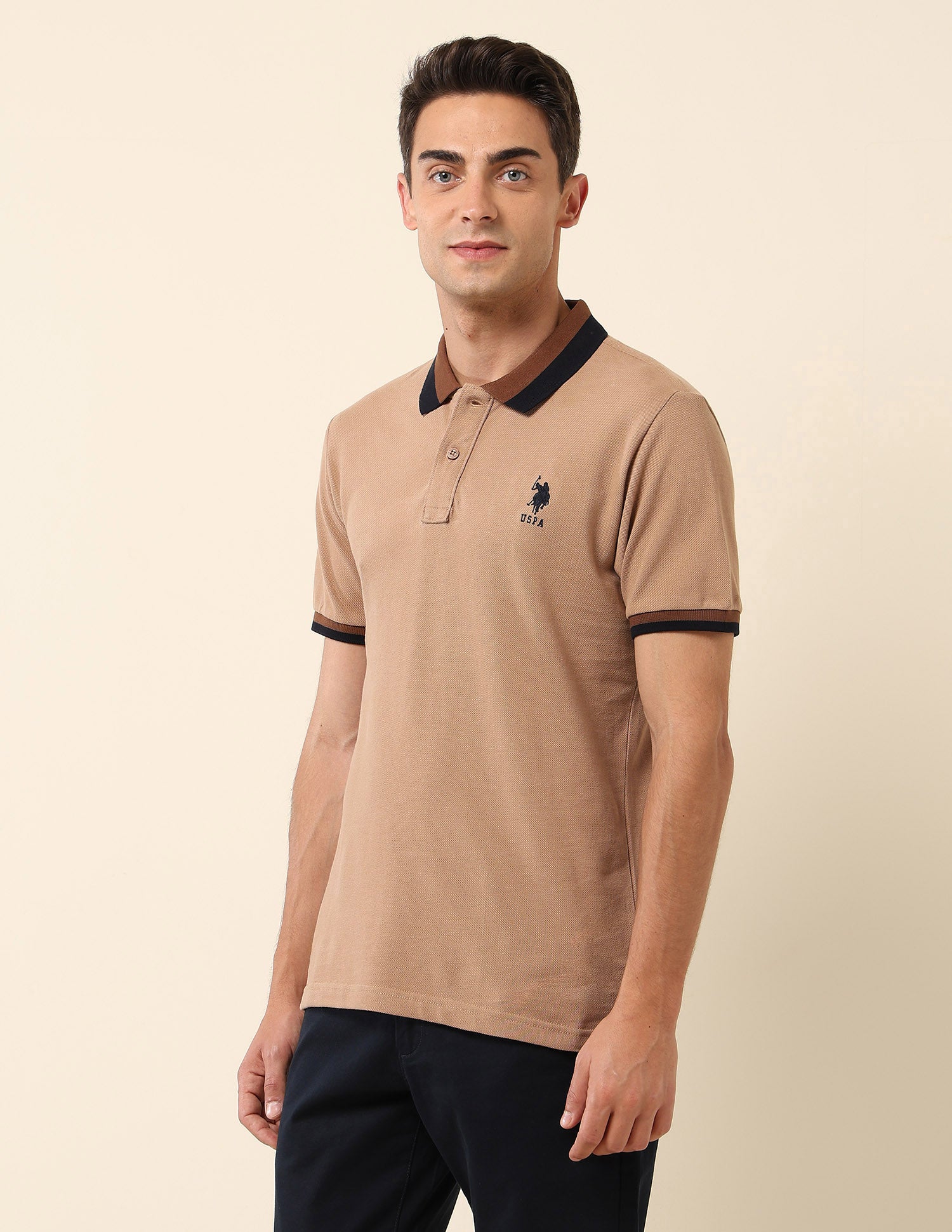 Solid Slim Fit Polo Shirt Beige - U.S. Polo Assn. India | Large