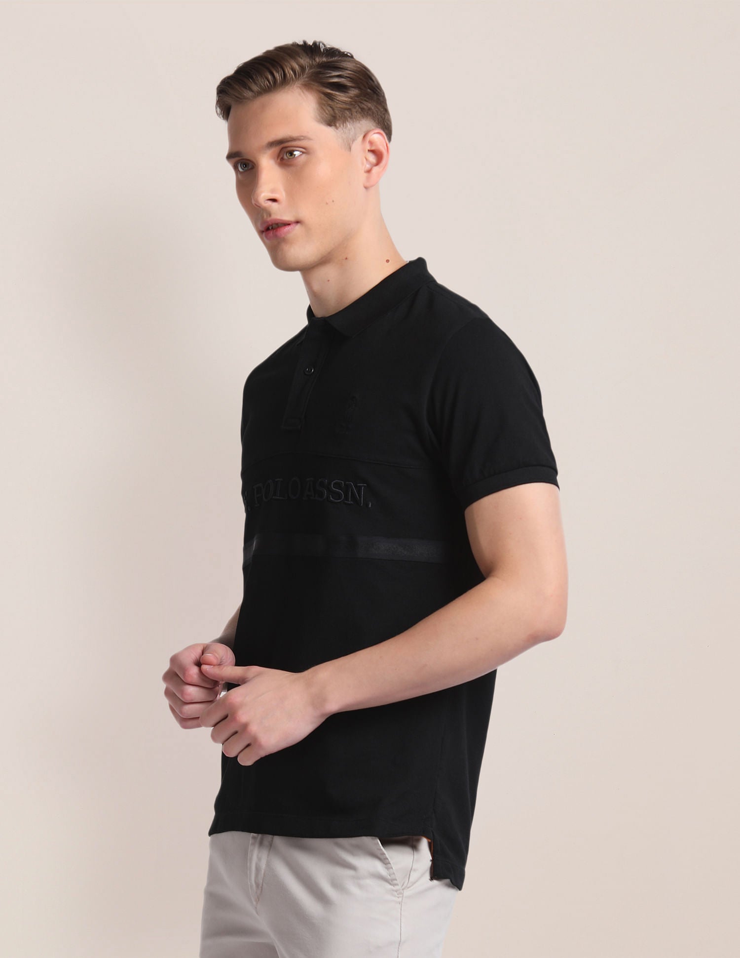 Cotton Slim Fit Polo Shirt Black - U.S. Polo Assn. India | Large