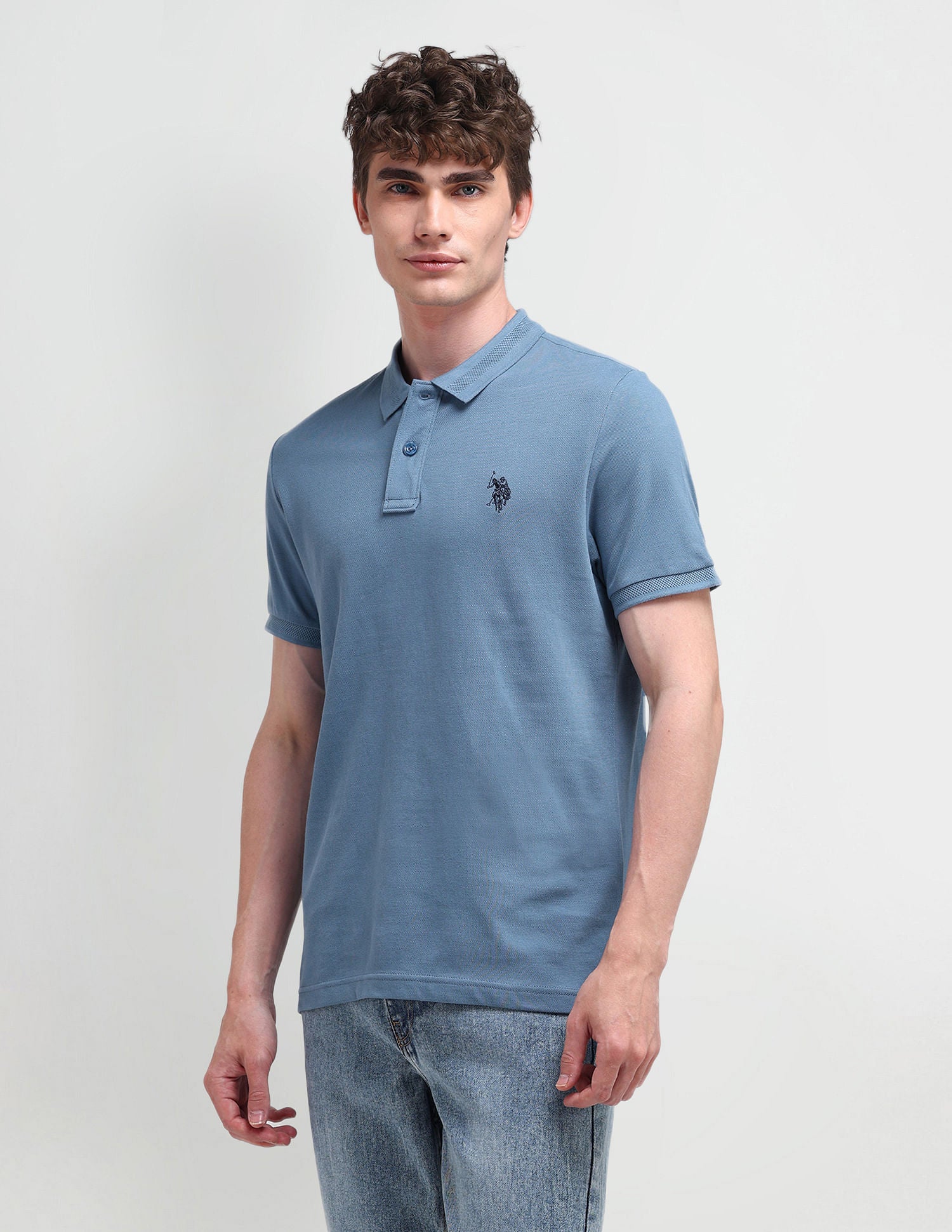 Muscle Fit Solid Polo Shirt Blue - U.S. Polo Assn. India | Large