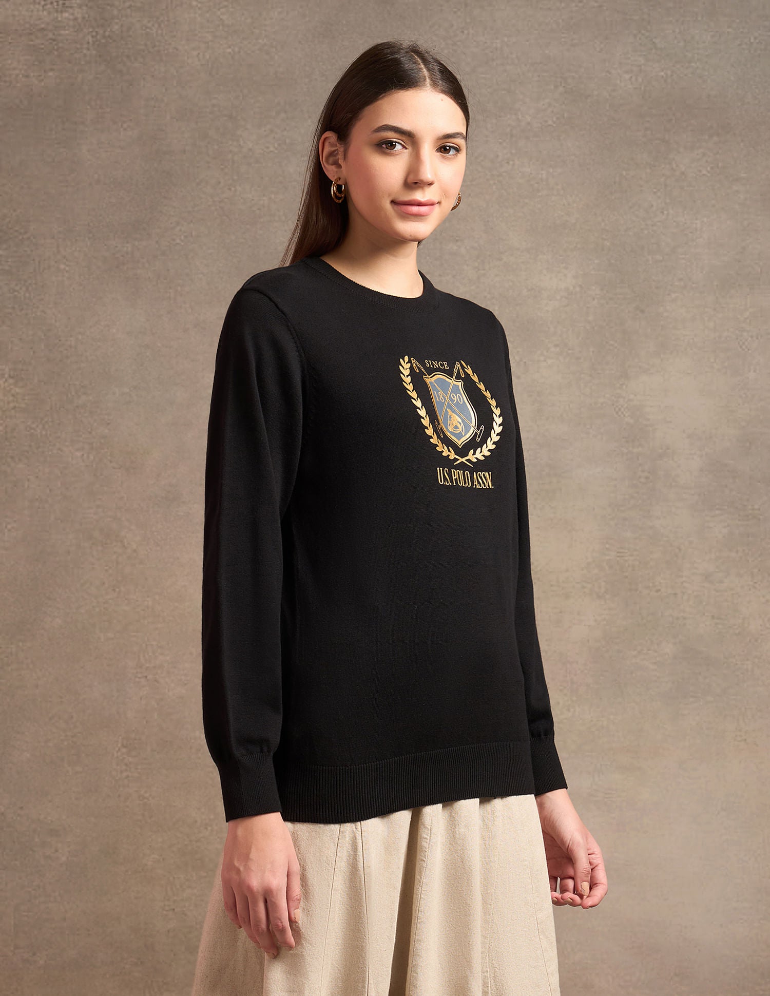 Crest Logo Regular Fit Sweater Black - U.S. POLO ASSN. | Large