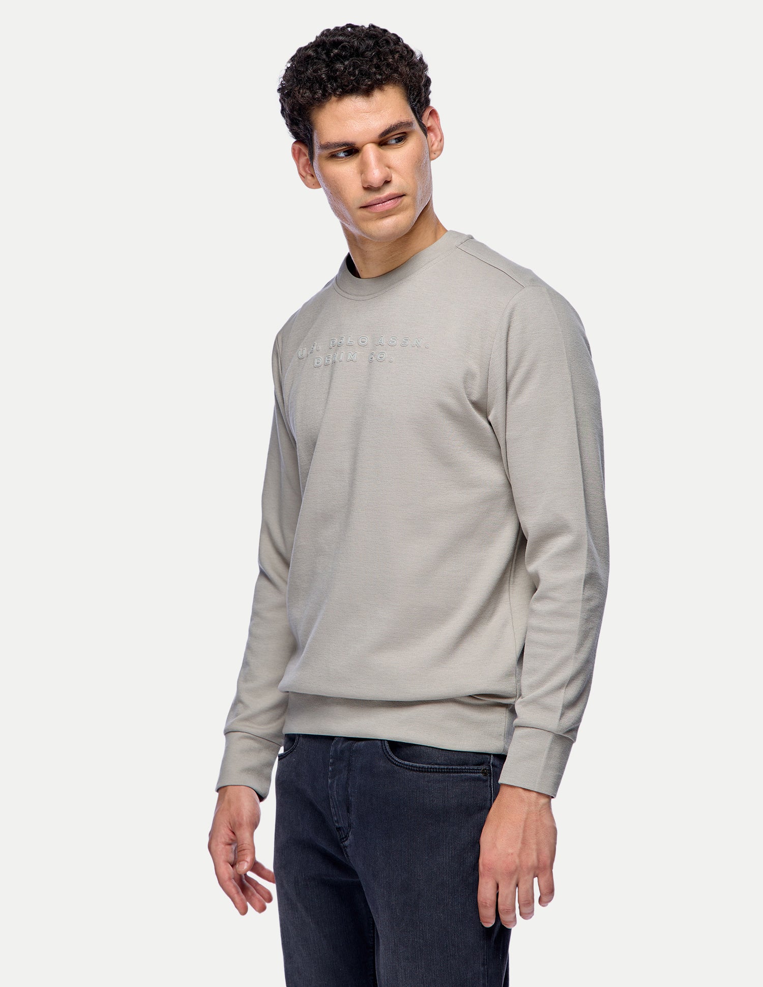 Brand Embossed Regular Fit Sweatshirt Beige - U.S. Polo Assn. India | Large