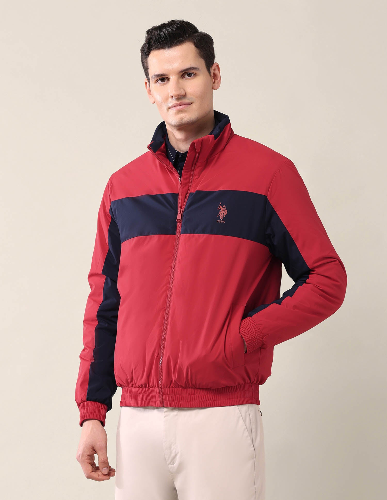 Colourblocked Regular Fit Jacket Red - U.S. Polo Assn. India | Large