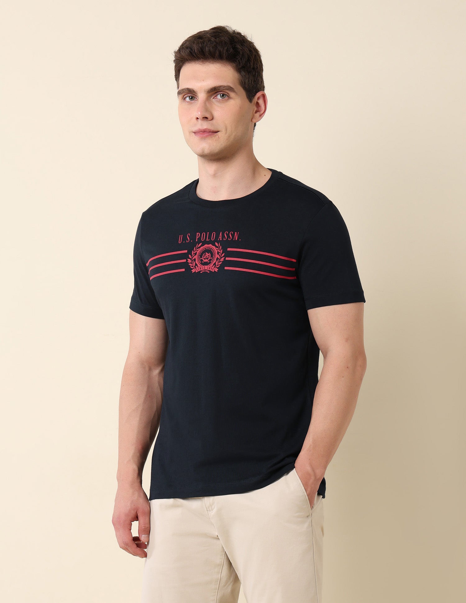 Crew Neck Brand Print Cotton T-Shirt Navy - U.S. POLO ASSN. | Large