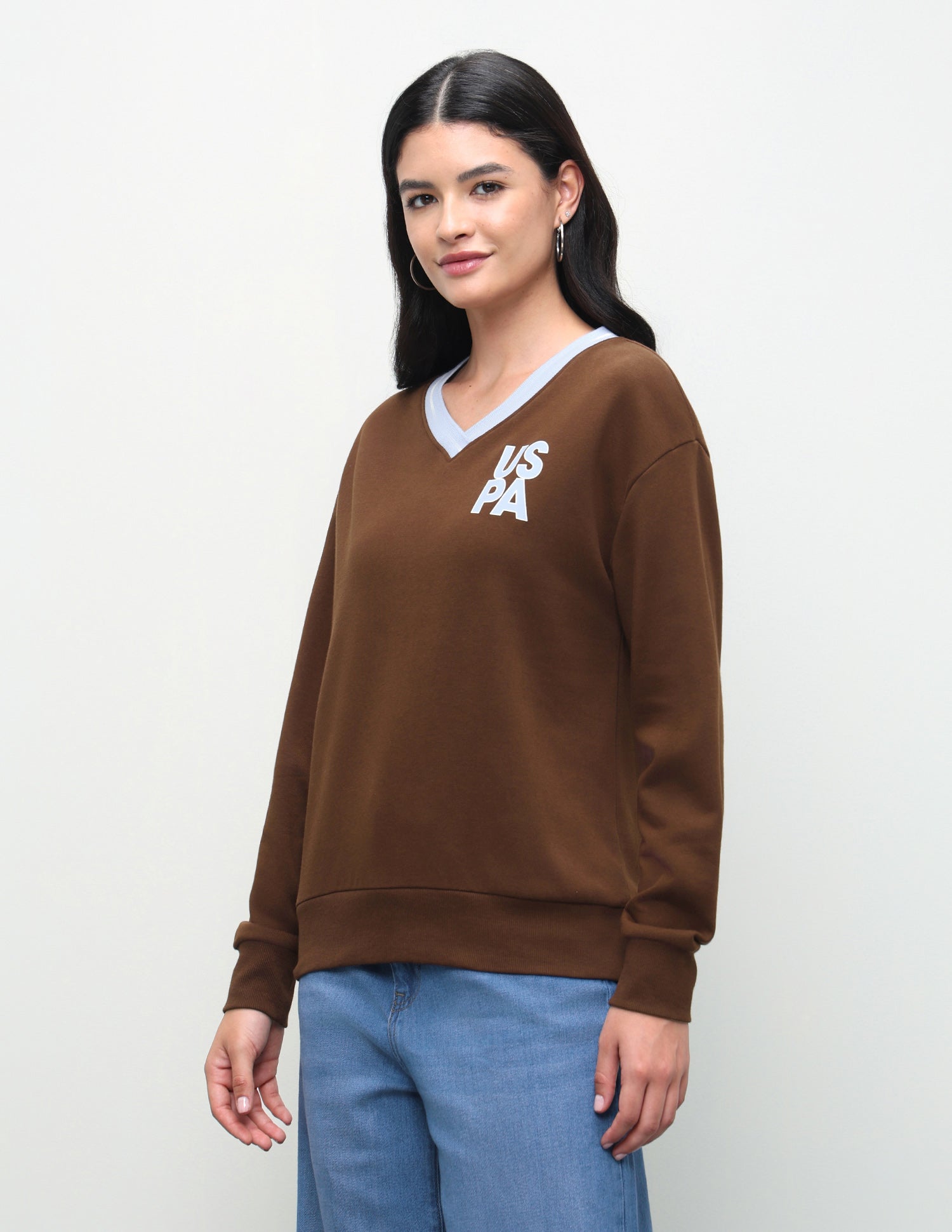 Solid Oversized Fit Sweatshirt Brown - U.S. Polo Assn. India | Large