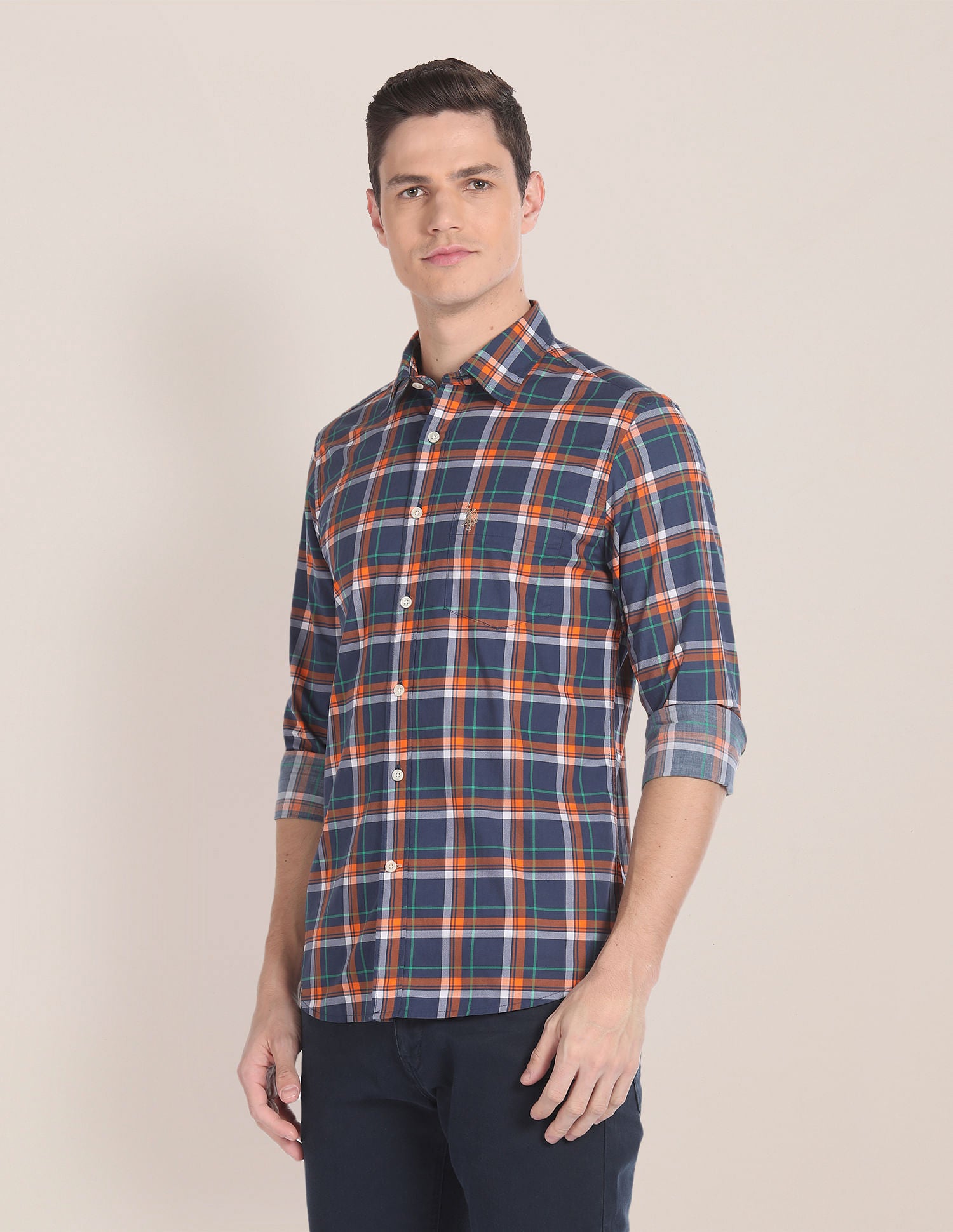 Cutaway Collar Tartan Check Shirt Navy - U.S. Polo Assn. India | Large