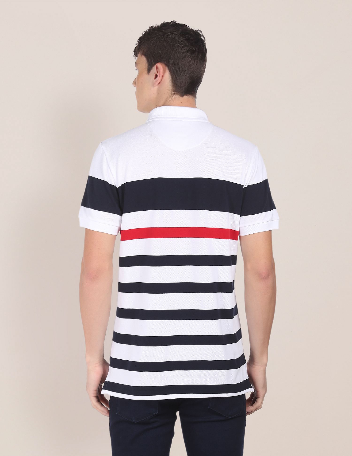 Men White Cotton Striped Polo Shirt White - U.S. Polo Assn. India | Large