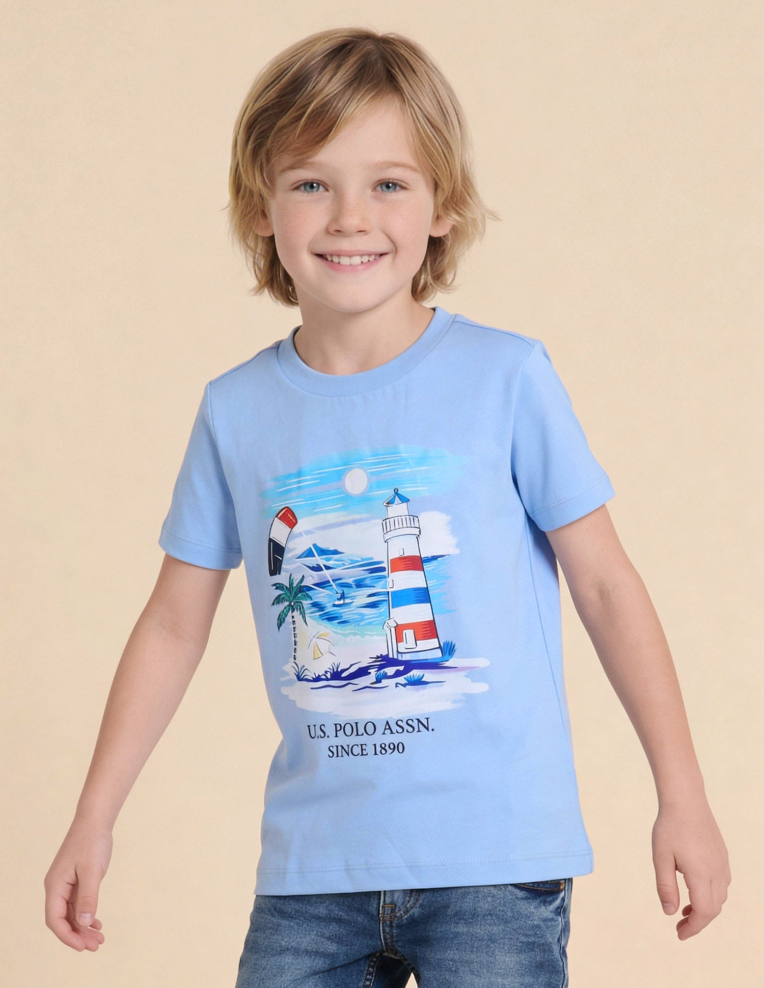 Graphic Printed Regular Fit T-Shirt Light Blue - U.S. Polo Assn. India | Large