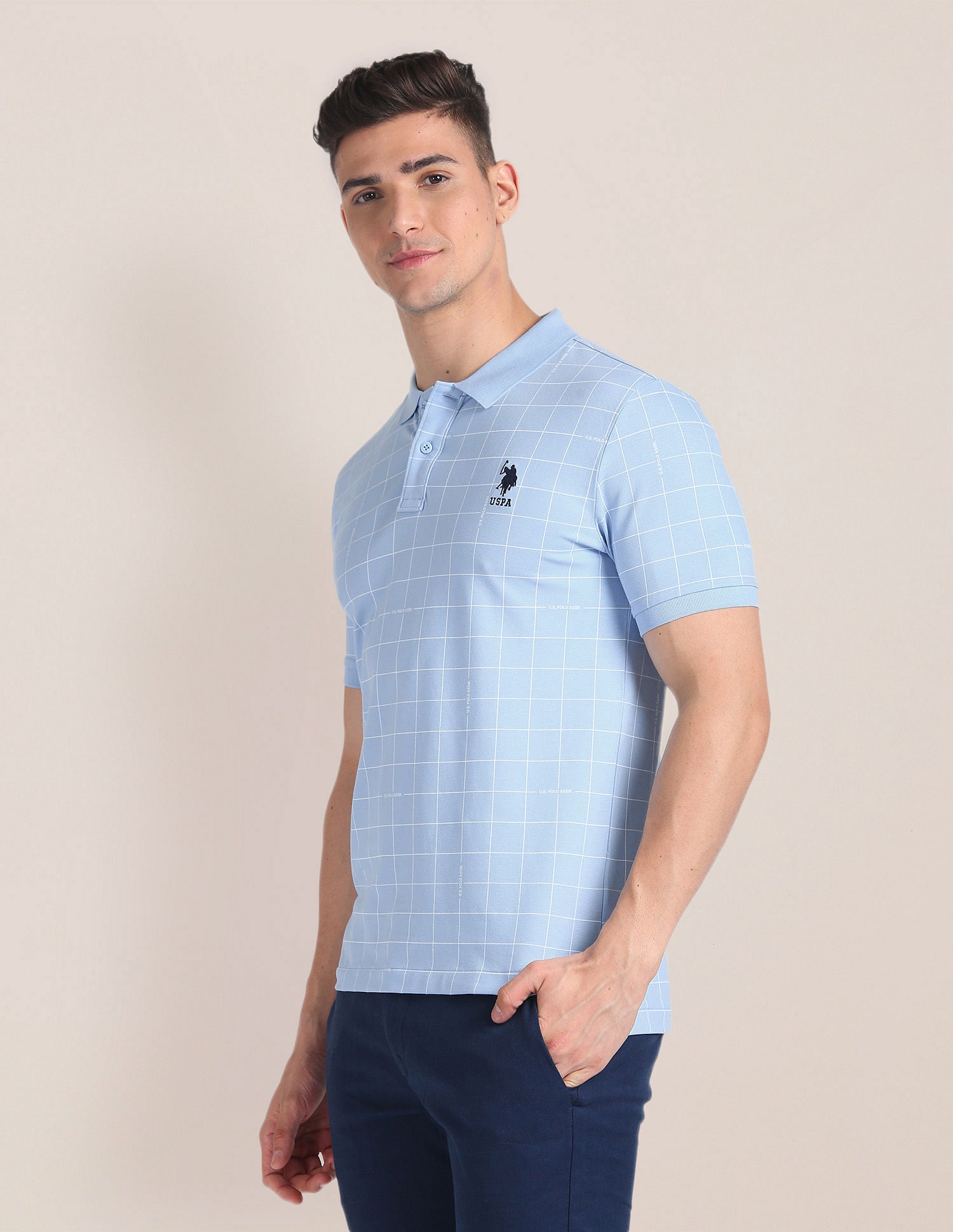 Graph Check Slim Polo Shirt Light Blue - U.S. Polo Assn. India | Large