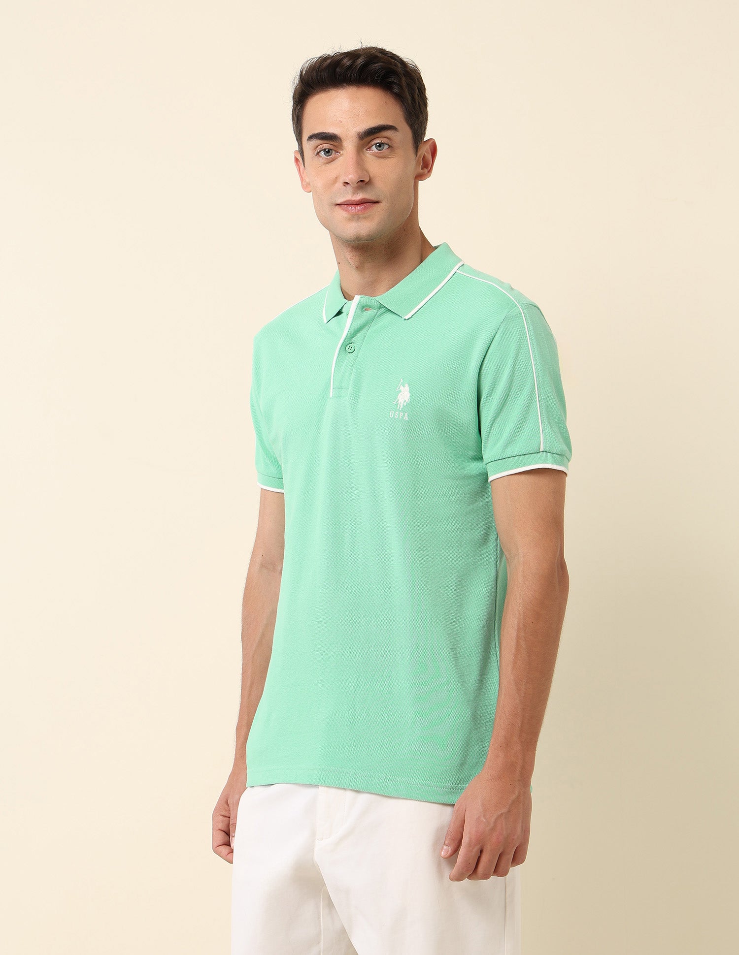 Solid Slim Fit Polo Shirt Mint Green - U.S. Polo Assn. India | Large