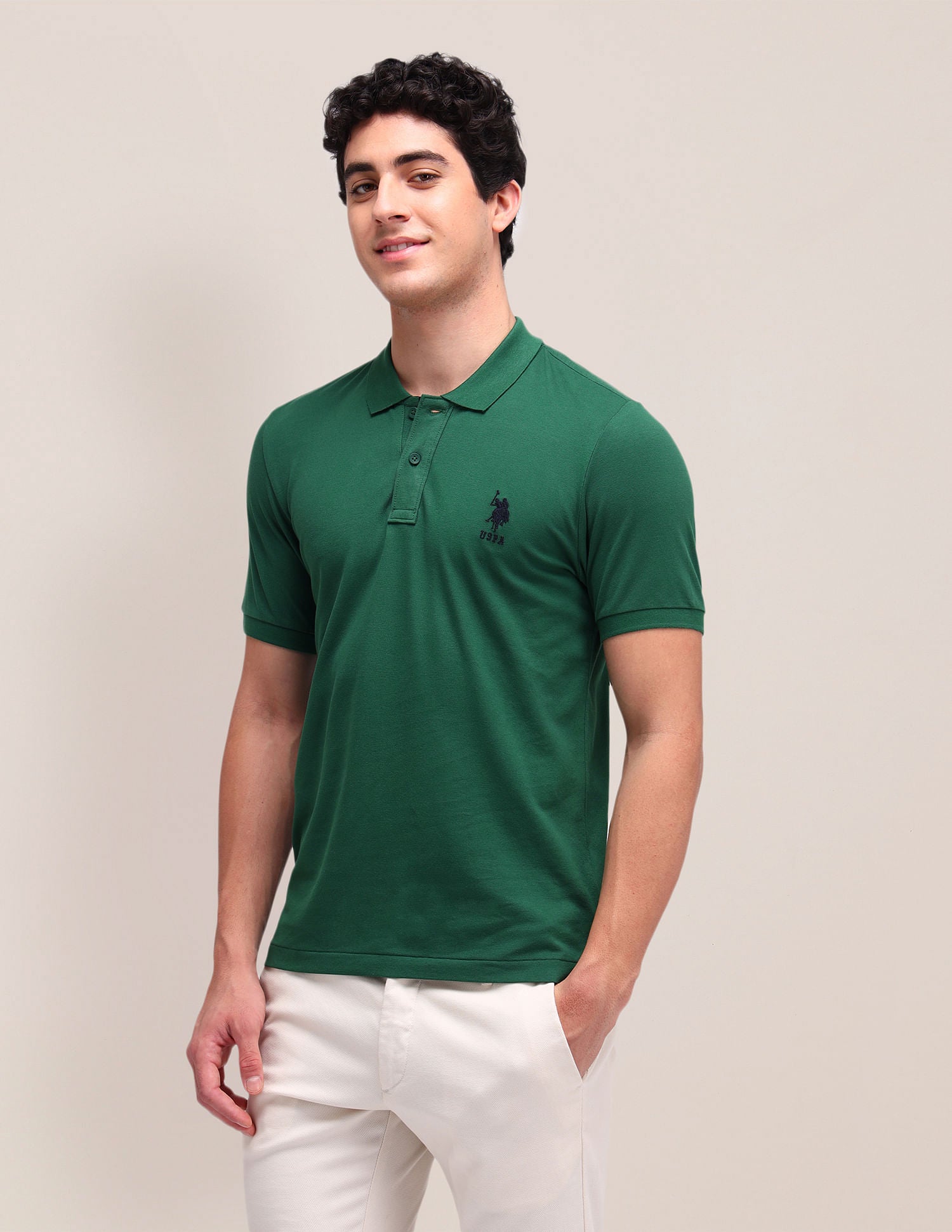 Solid Slim Fit Polo Shirt Green - U.S. POLO ASSN. | Large