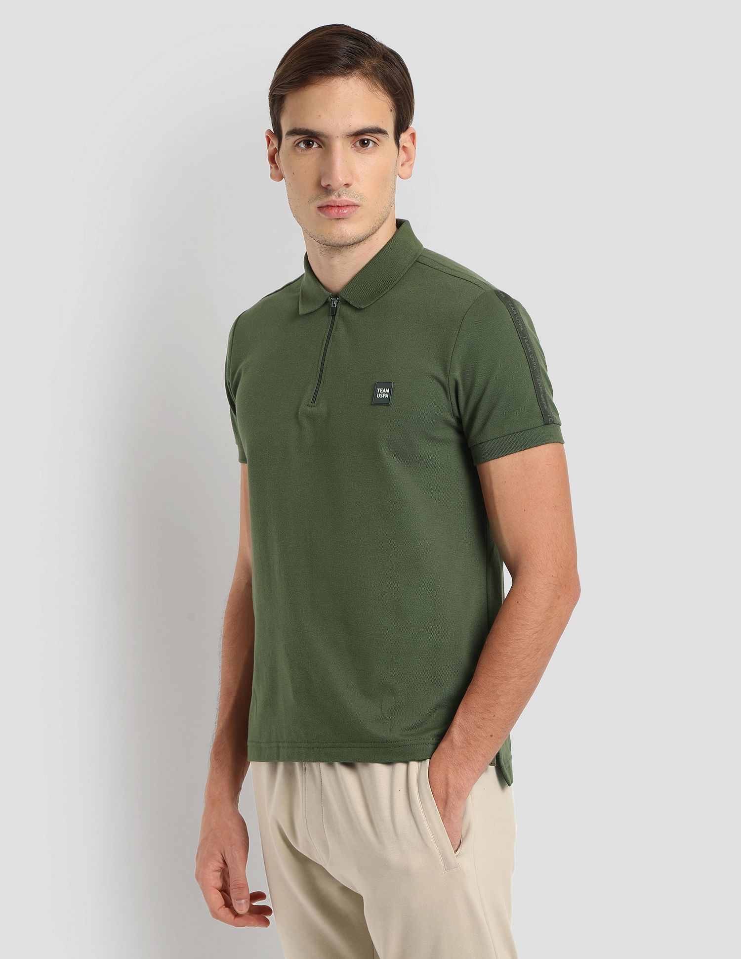 Silicone Brand Tape Athleisure Polo Shirt Olive - U.S. POLO ASSN. | Large