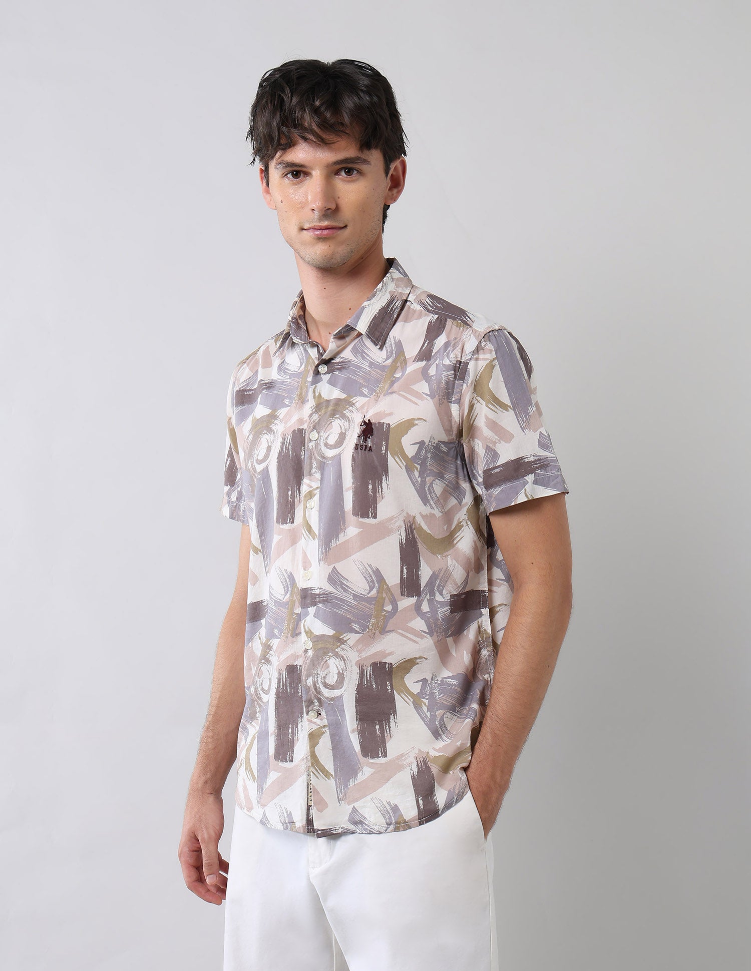 Abstract Printed Regular Fit Shirt Ivory - U.S. Polo Assn. India | Large
