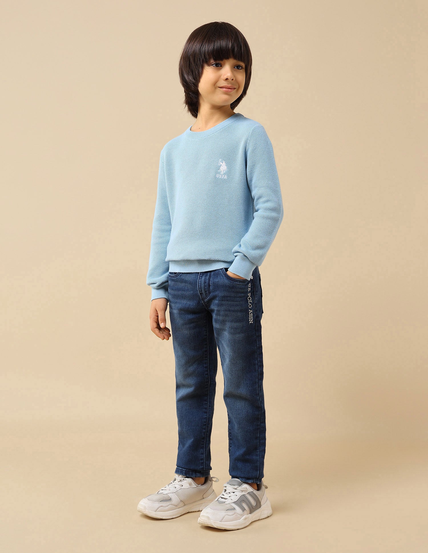 Boys Textured Regular Fit Sweater Light Blue - U.S. POLO ASSN. | Large