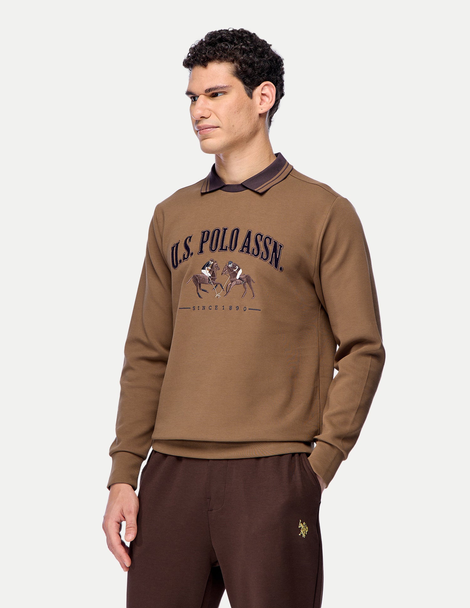 Brand Embroidered Slim Fit Sweatshirt Brown - U.S. Polo Assn. India | Large
