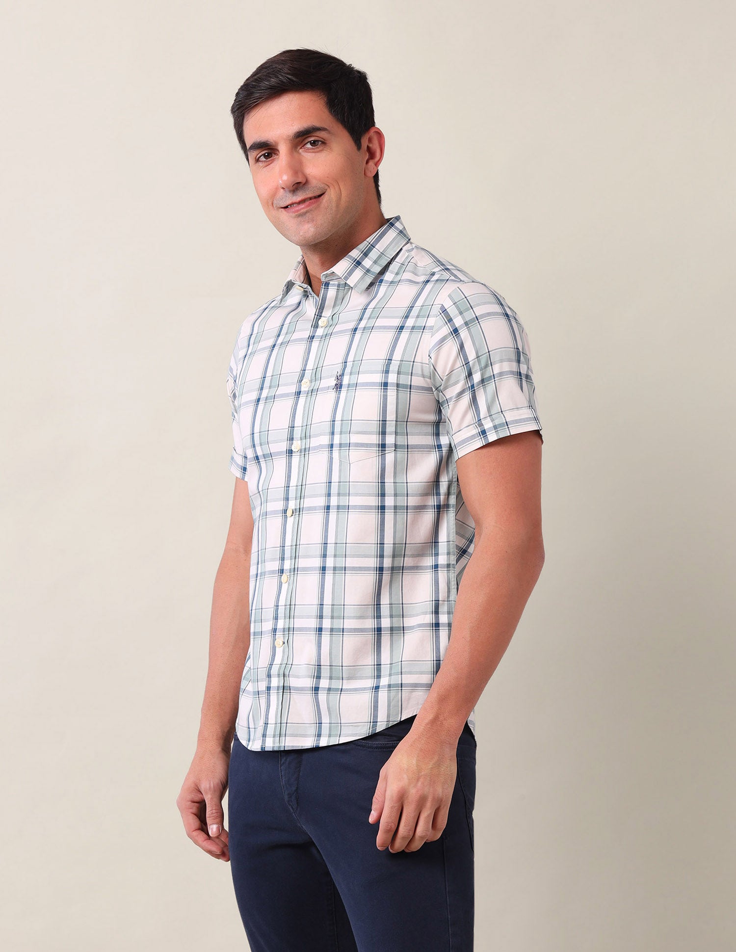 Dupplin Checked Tailored Fit Shirt Green - U.S. Polo Assn. India | Large