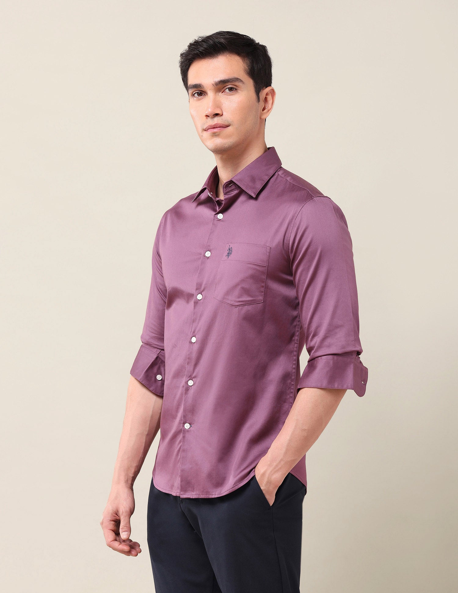 Solid Tailored Fit Shirt Dark Pink - U.S. POLO ASSN. | Large