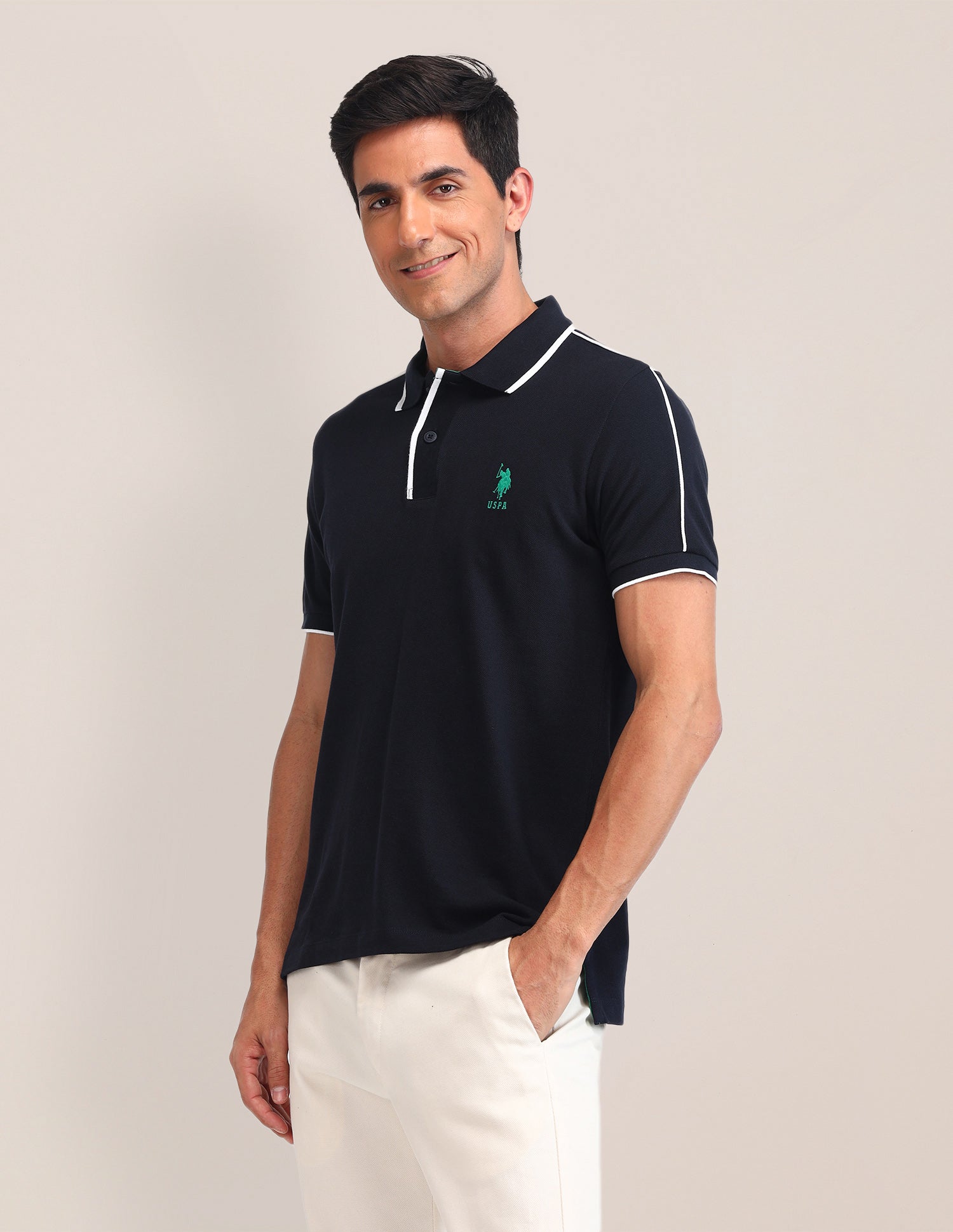 Solid Pattern Cotton Polo Shirt Navy - U.S. Polo Assn. India | Large
