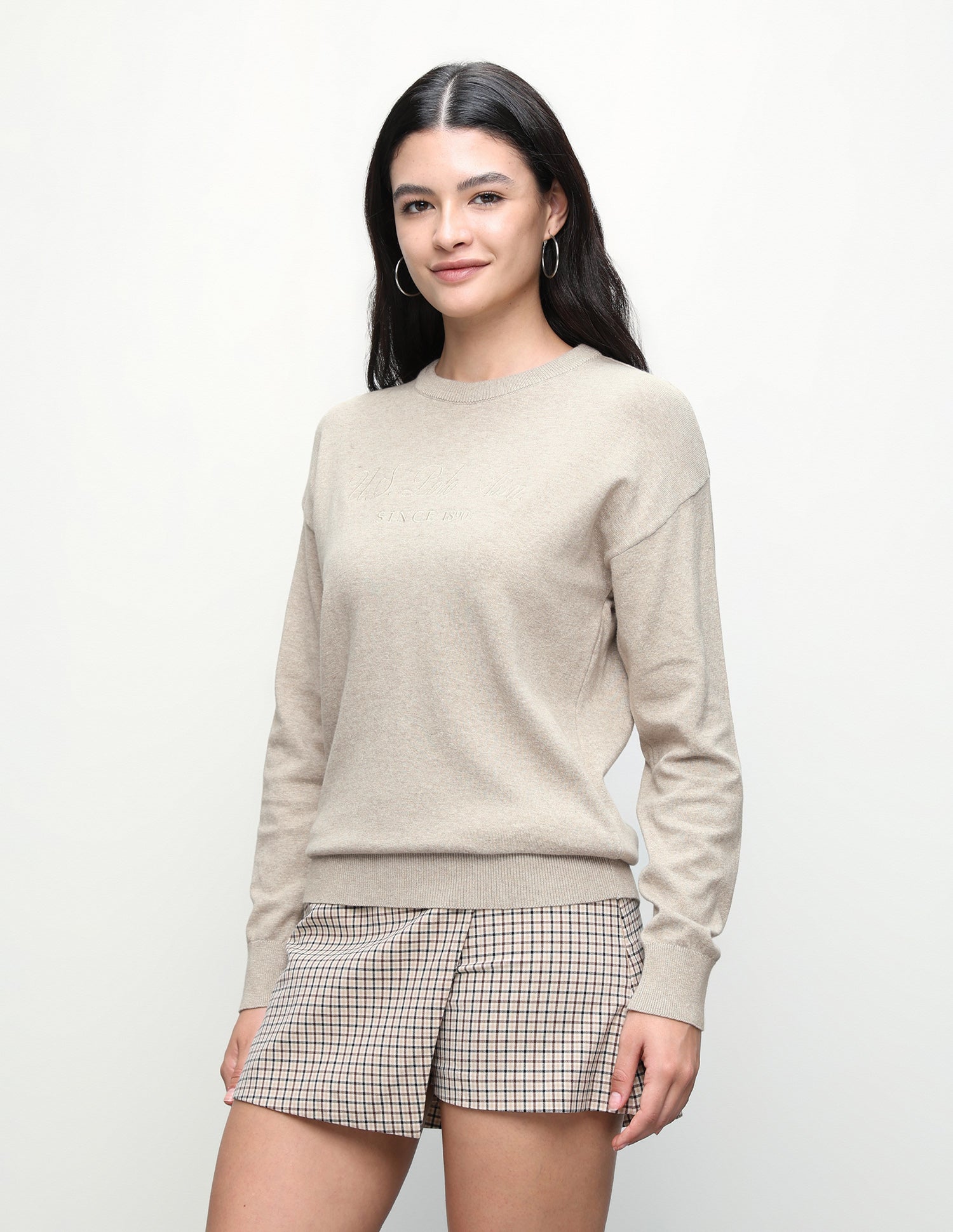 Brand Embroidered Regular Fit Sweater Beige - U.S. Polo Assn. India | Large