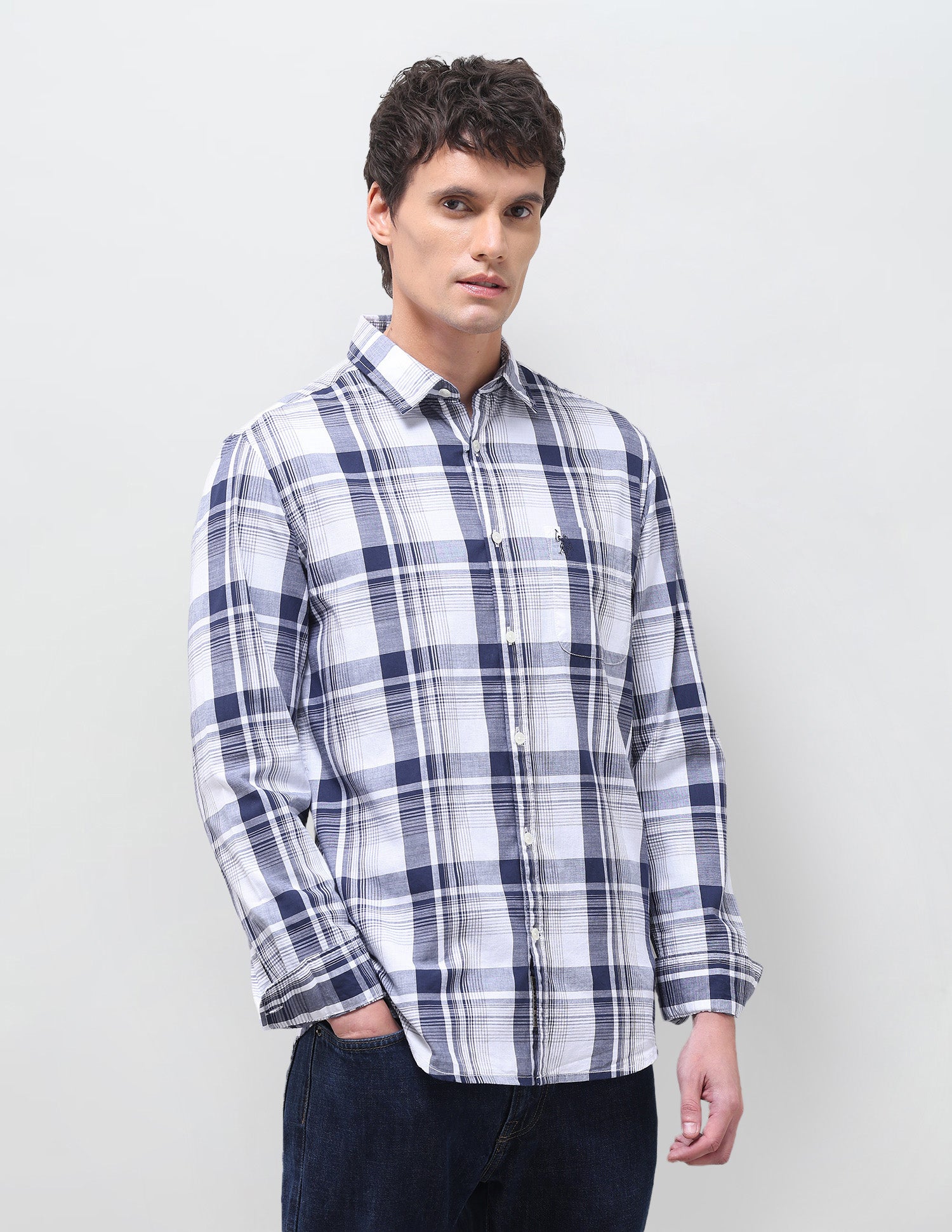 Twill Plaid Checked Shirt White - U.S. Polo Assn. India | Large