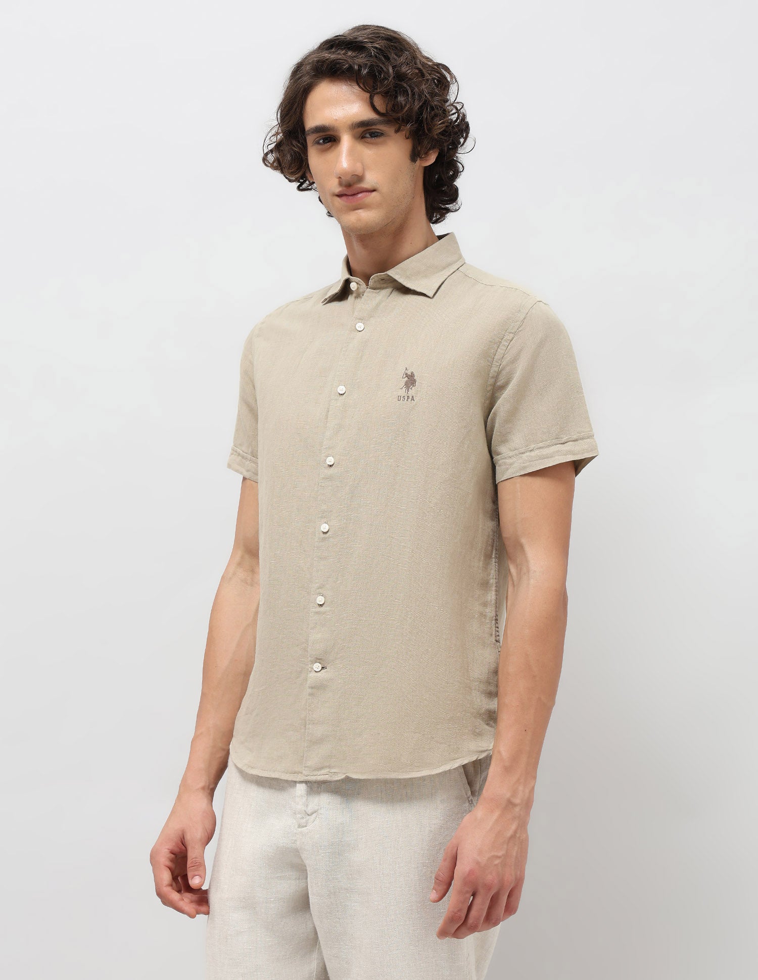 Solid Regular Fit Shirt Light Olive - U.S. Polo Assn. India | Large