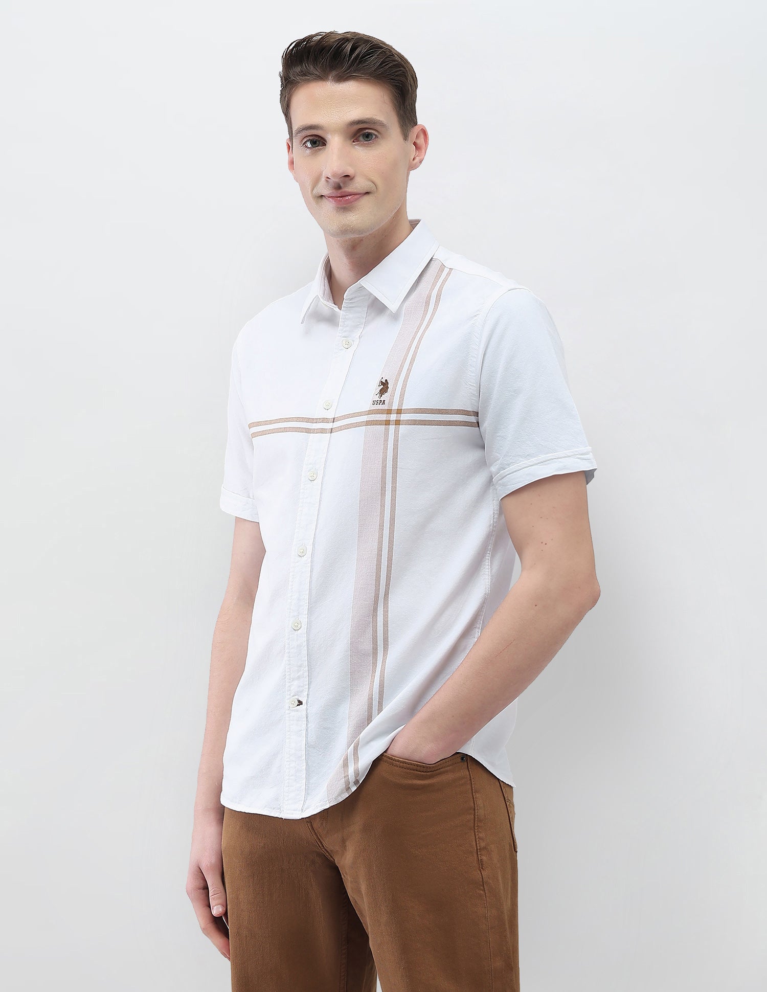 Vertical Striped New Port Marina Shirt Khaki - U.S. Polo Assn. India | Large